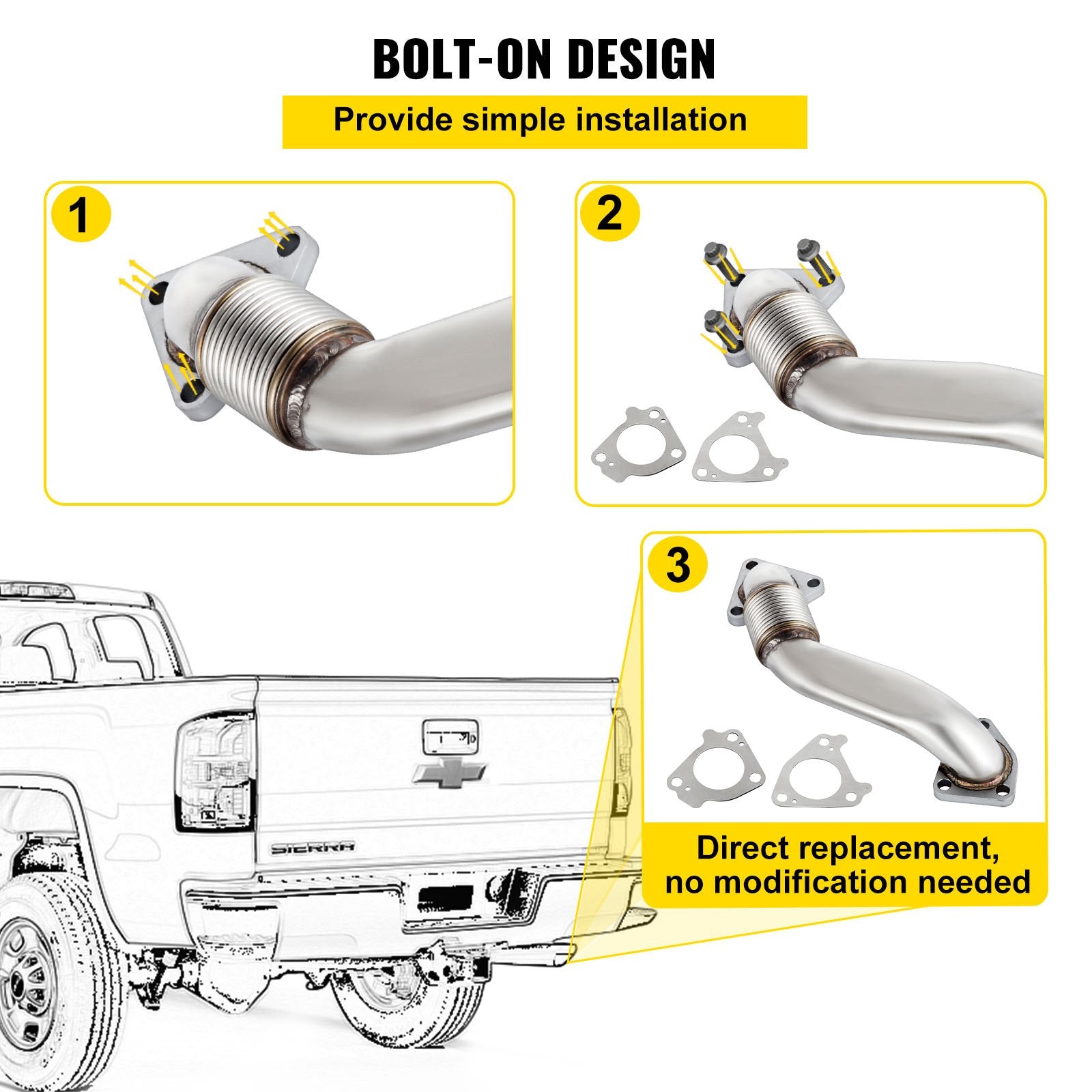 Bolt On Passenger Side Up-Pipe w/ Gaskets For LB7 LLY LBZ LMM LML 6.6L 2001-2016 Duramax 