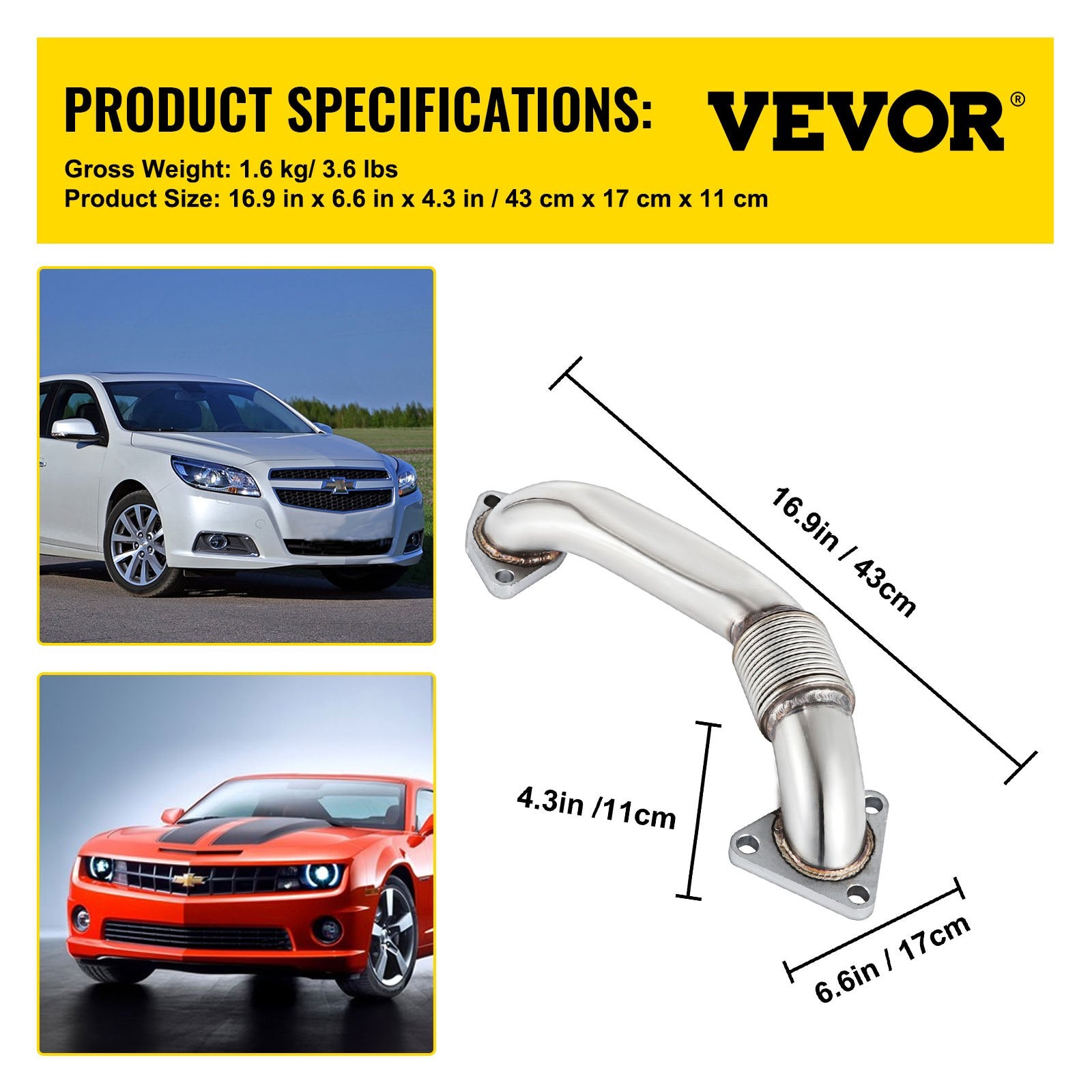 Bolt On Passenger Side Up-Pipe w/ Gaskets For LB7 LLY LBZ LMM LML 6.6L 2001-2016 Duramax 