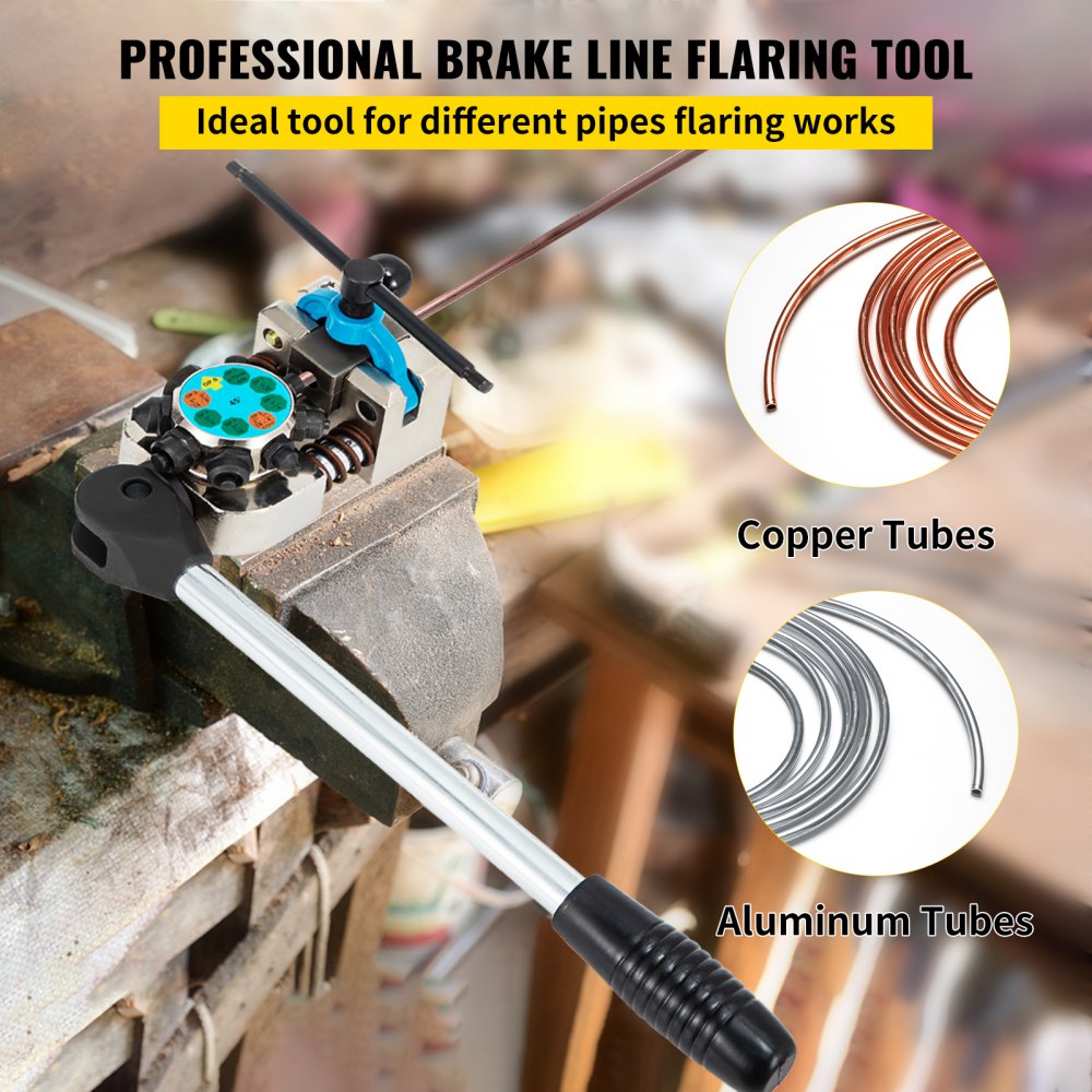 VEVOR Brake Line Flaring Tool, 45 Degree Single, Double, and Bubble Flares for 3/16", 1/4", 5/16" and 3/8" Tube Size, Suitable for Soft Metal of Copper Lines 