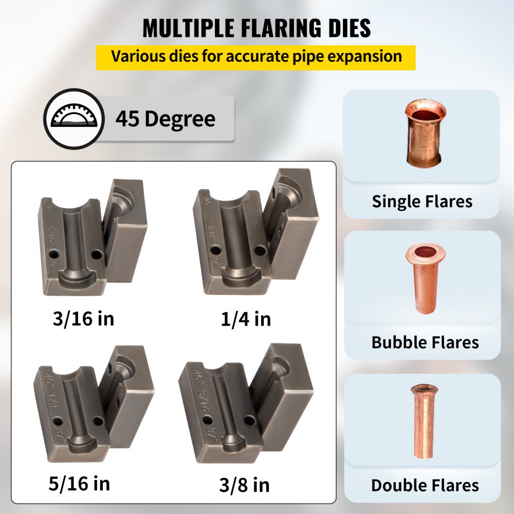 VEVOR Brake Line Flaring Tool, 45 Degree Single, Double, and Bubble Flares for 3/16", 1/4", 5/16" and 3/8" Tube Size, Suitable for Soft Metal of Copper Lines 