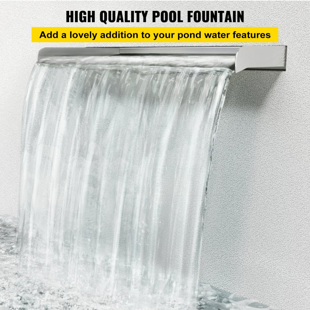 VEVOR Patiolife Pool Fountain Stainless Steel Pool Waterfall 23.6" x 4.5" x 3.1"(W x D x H) Waterfall Spillway Rectangular Garden Outdoor 