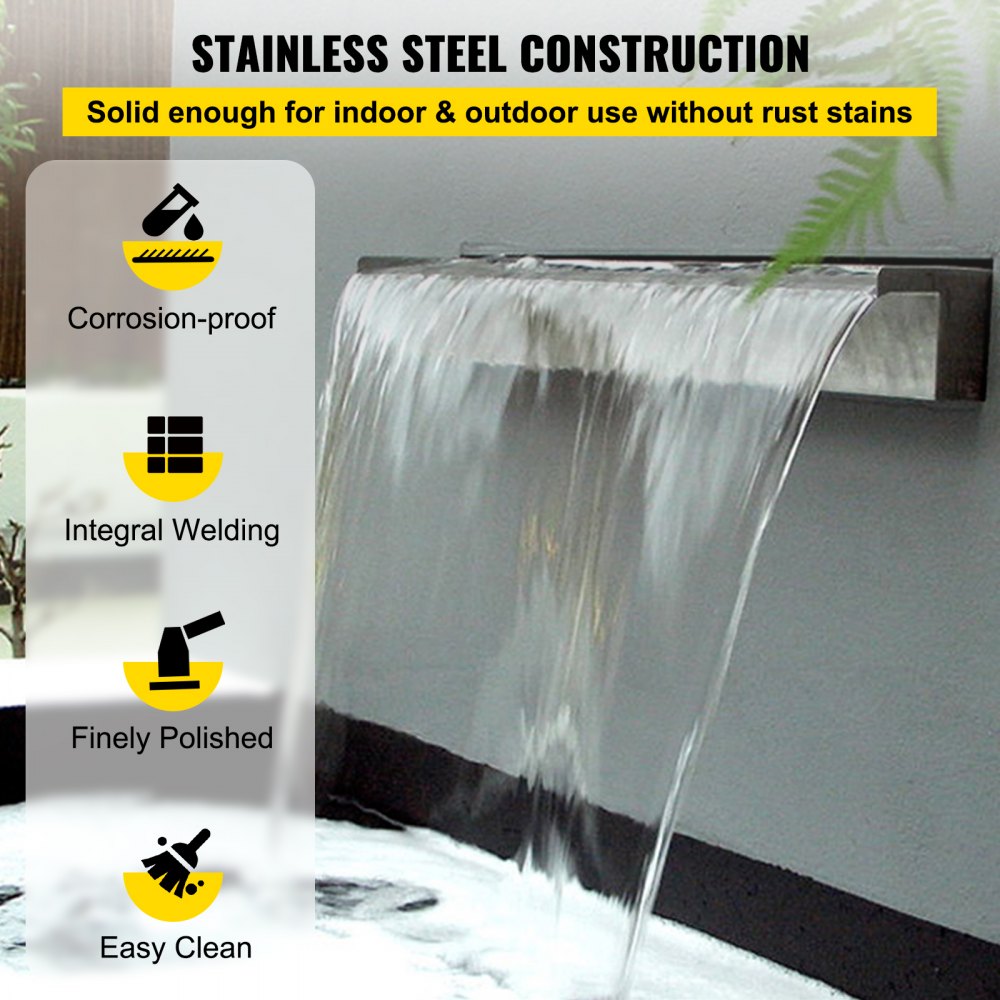 VEVOR Patiolife Pool Fountain Stainless Steel Pool Waterfall 23.6" x 4.5" x 3.1"(W x D x H) Waterfall Spillway Rectangular Garden Outdoor 