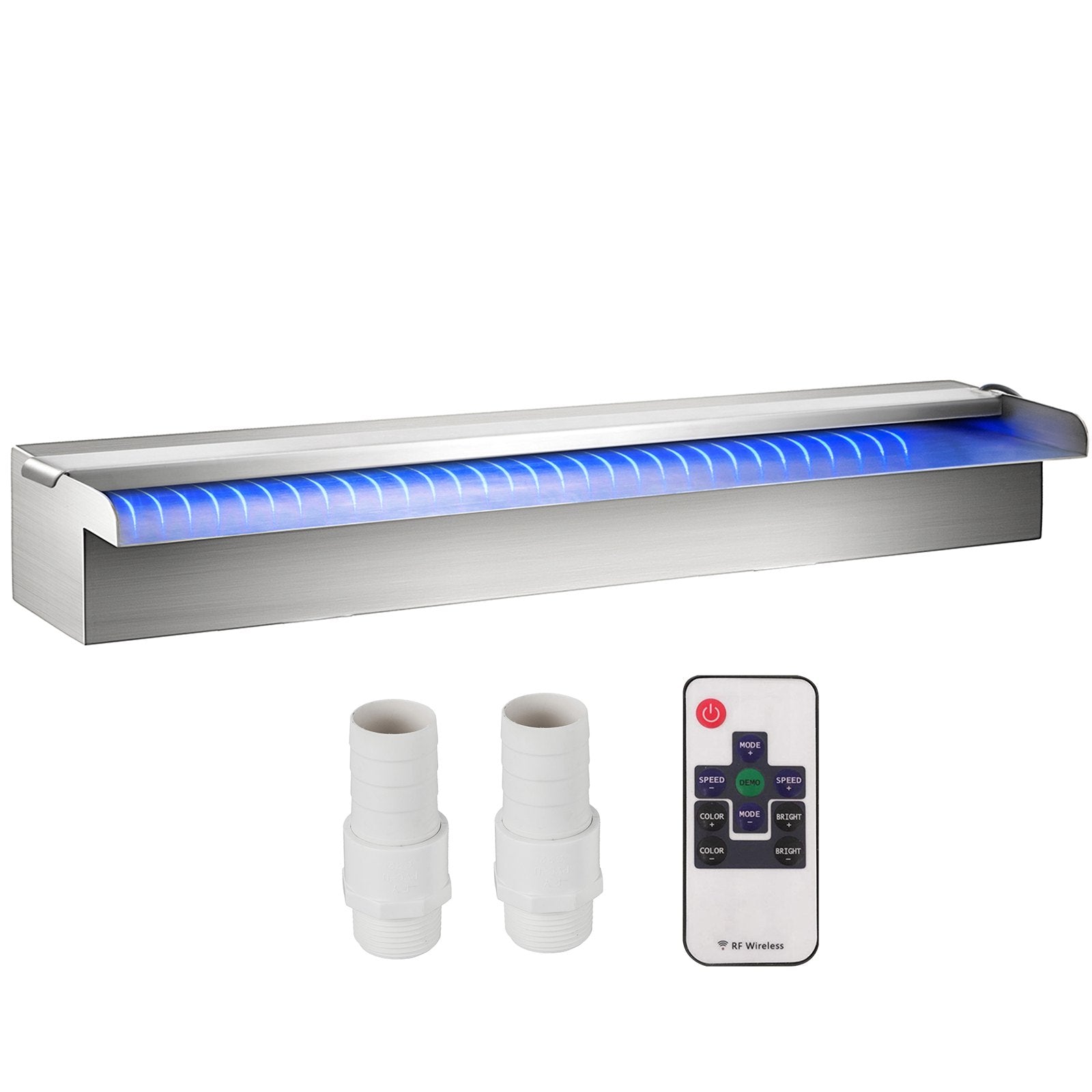 23.6" x 4.5" x 3.1" Stainless Steel Decorative Waterfall Pool Fountain  With LED Strip Light For Garden Pond Indoors And Outdoors 
