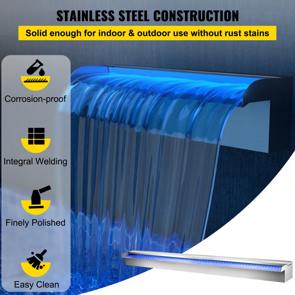 35.4"
 x 4.5" x 3.1" Stainless Steel Decorative Waterfall Pool Fountain With 
LED Strip Light For Garden Pond Indoors And Outdoors 