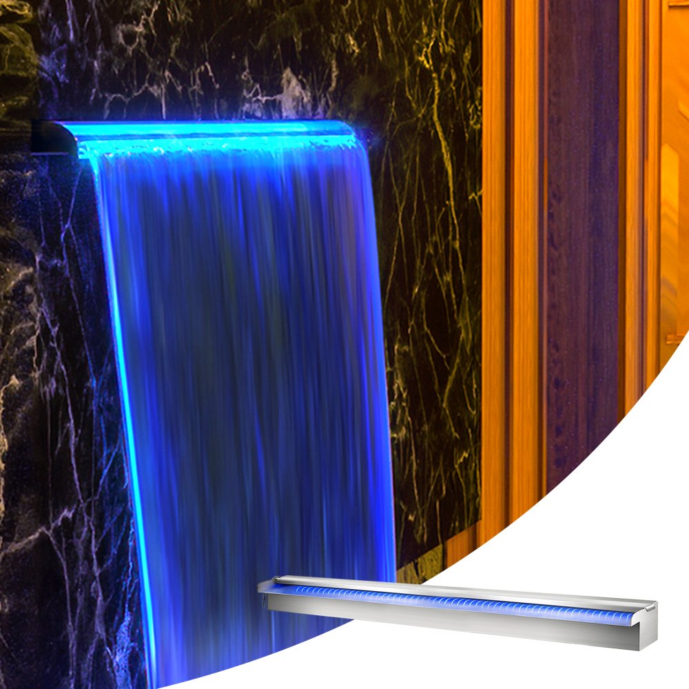 35.4"
 x 4.5" x 3.1" Stainless Steel Decorative Waterfall Pool Fountain With 
LED Strip Light For Garden Pond Indoors And Outdoors 