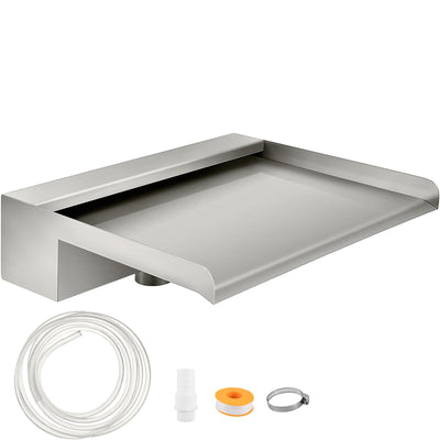 VEVOR Waterfall Blade, 30cm Stainless Steel Waterfall Spillway, Rectangular Waterfall Pool Fountain, Cascade Blade with Connector, Hose, Clamp & PTFE Tape, Water Blade for Koi Fish Pond, Water Feature 
