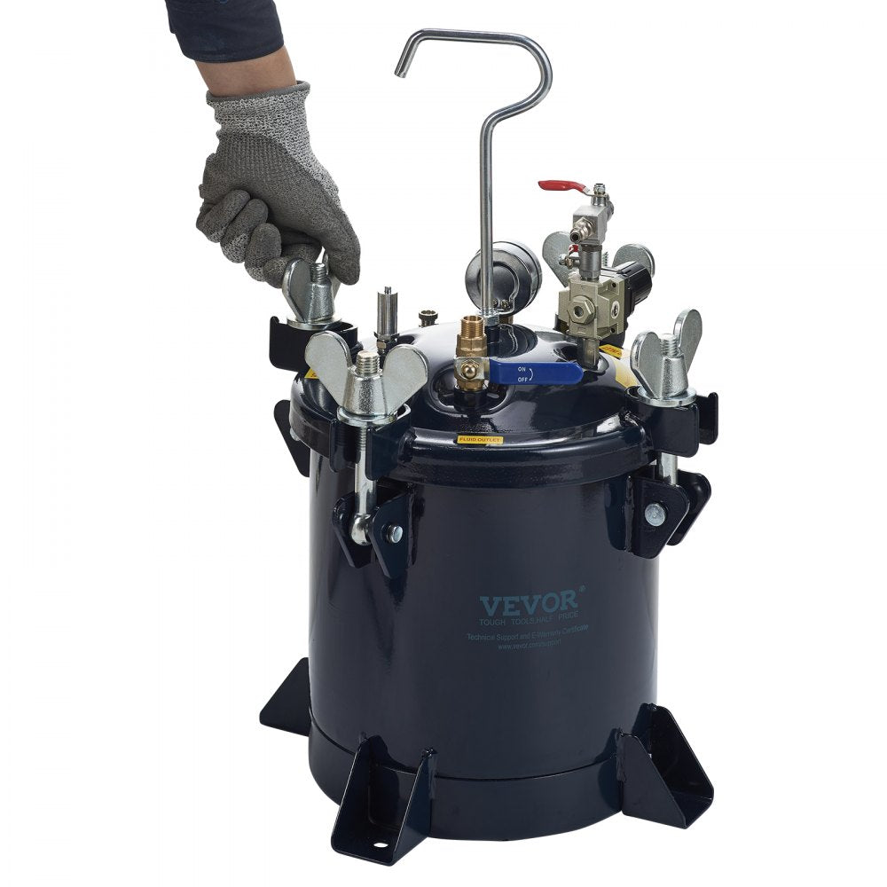 VEVOR 10L/2.5gal Spray Paint Pressure Pot Tank,  70PSI Max Air Paint Pressure Pot, Metal Rack and Leak Repair Sealant for Industry Home Decor Architecture Construction Automotive Painting 