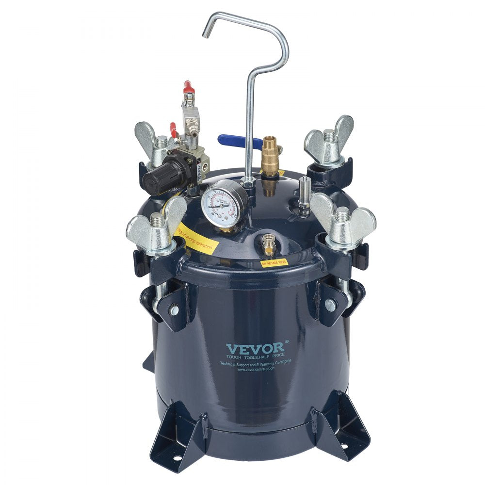 VEVOR 10L/2.5gal Spray Paint Pressure Pot Tank,  70PSI Max Air Paint Pressure Pot, Metal Rack and Leak Repair Sealant for Industry Home Decor Architecture Construction Automotive Painting 