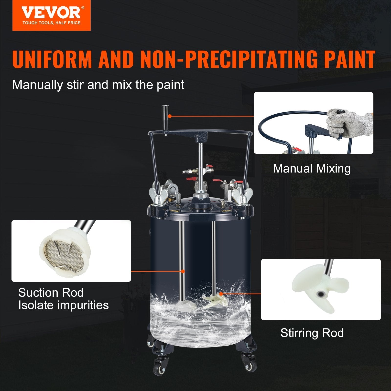 VEVOR Spray Paint Pressure Pot Tank, 30L/8gal Air Paint Pressure Pot with Manual Mixing Agitator, Leak Repair Sealant for Industry Home Decor Architecture Construction Automotive Painting, 70PSI Max 