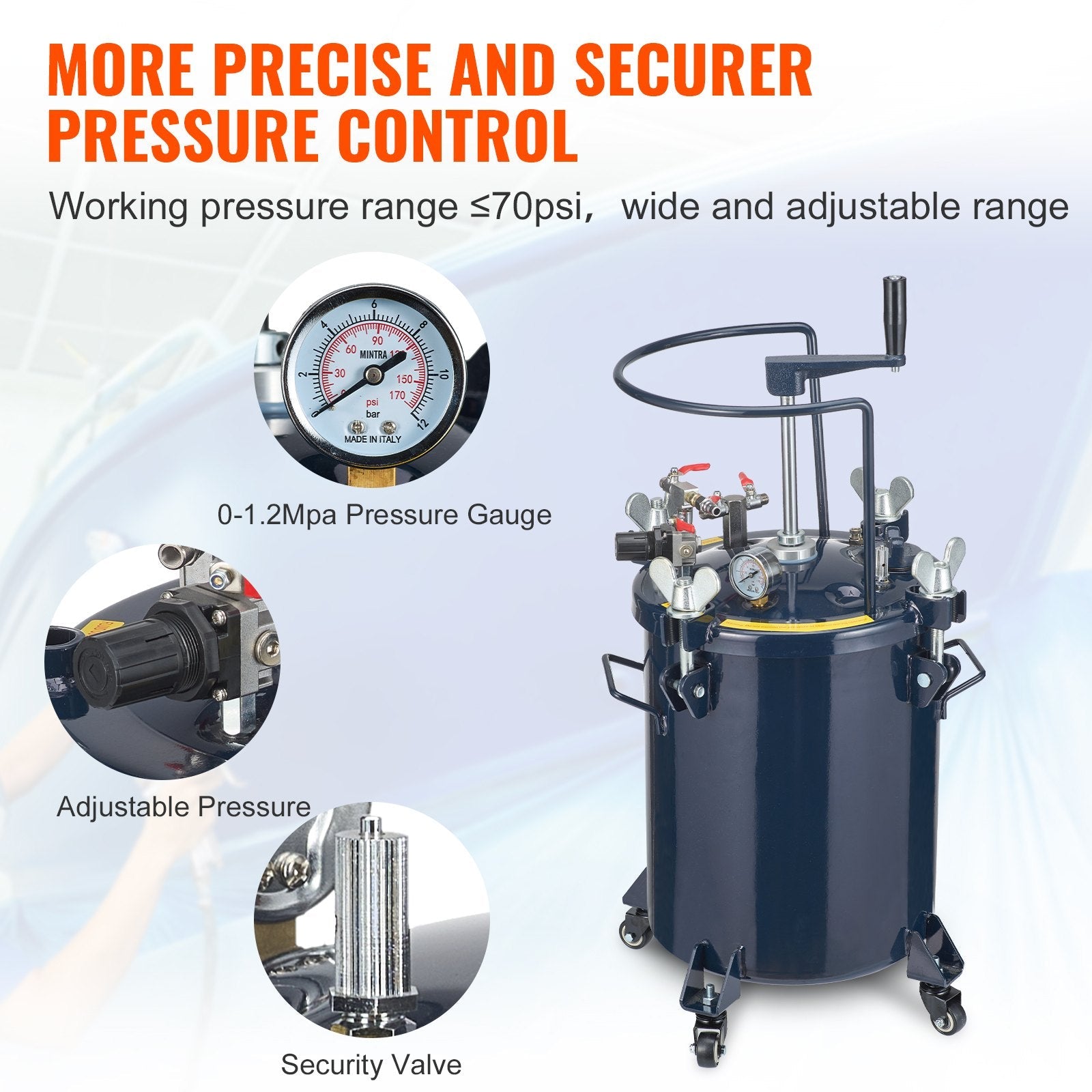 VEVOR Spray Paint Pressure Pot Tank, 30L/8gal Air Paint Pressure Pot with Manual Mixing Agitator, Leak Repair Sealant for Industry Home Decor Architecture Construction Automotive Painting, 70PSI Max 