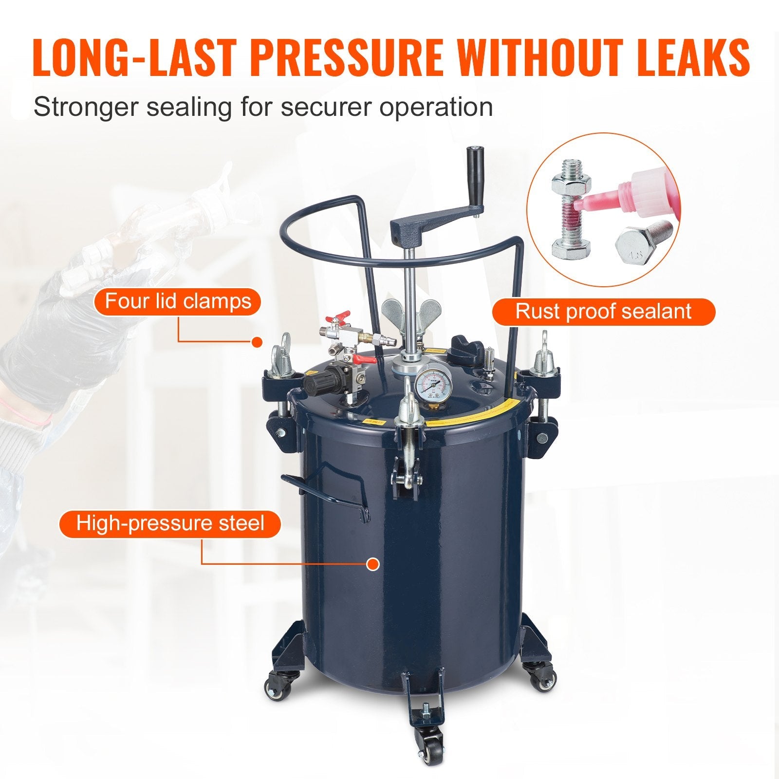 VEVOR Spray Paint Pressure Pot Tank, 30L/8gal Air Paint Pressure Pot with Manual Mixing Agitator, Leak Repair Sealant for Industry Home Decor Architecture Construction Automotive Painting, 70PSI Max 