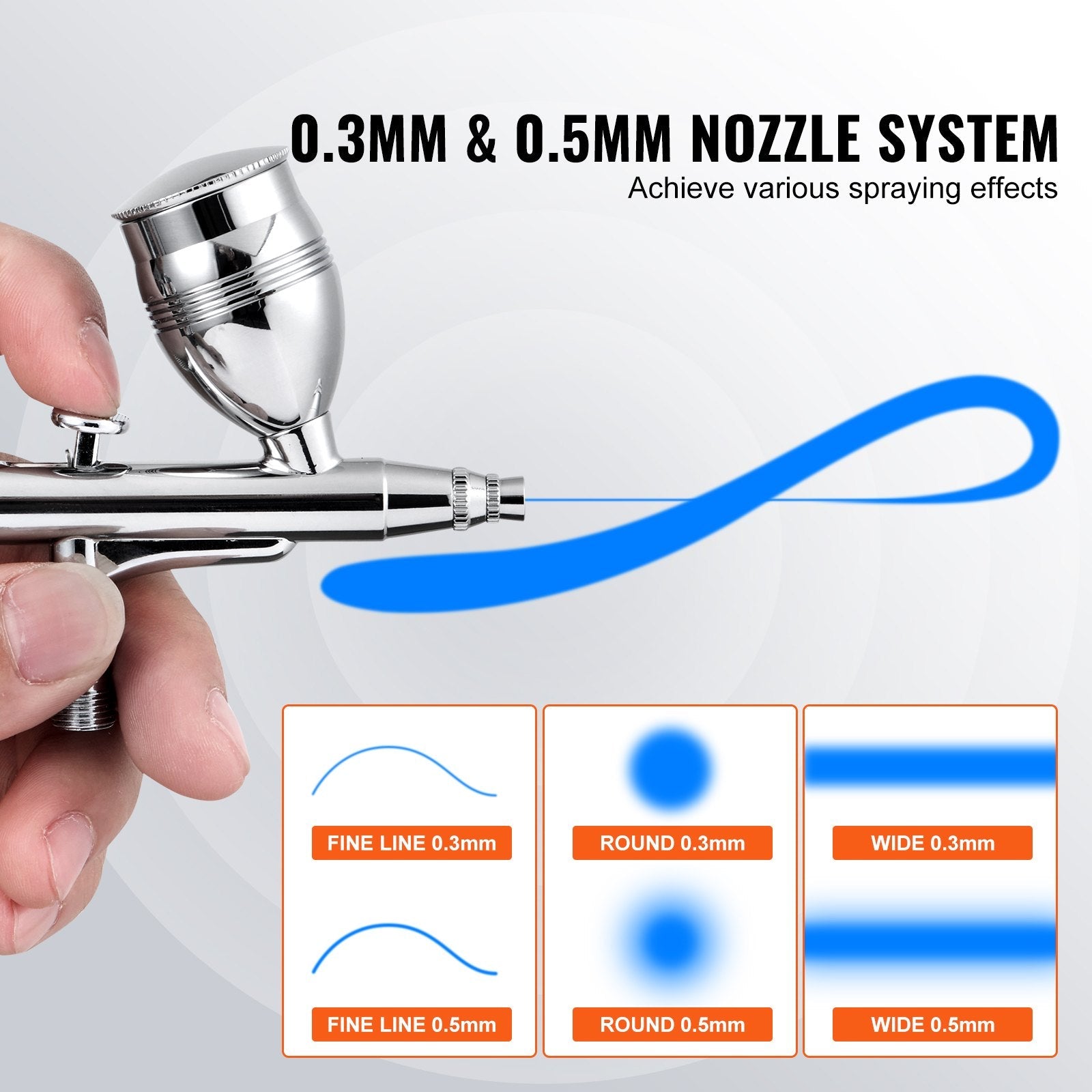 VEVOR Airbrush Gun, 0.3 mm and 0.5 mm Dual Action Gravity Feed Airbrush, Airbrush Kit with 2/7/12ml Copper Cups and Cleaning Accessories, Air Brush Gun for Painting Models, Cakes, Desserts, Nail Art 
