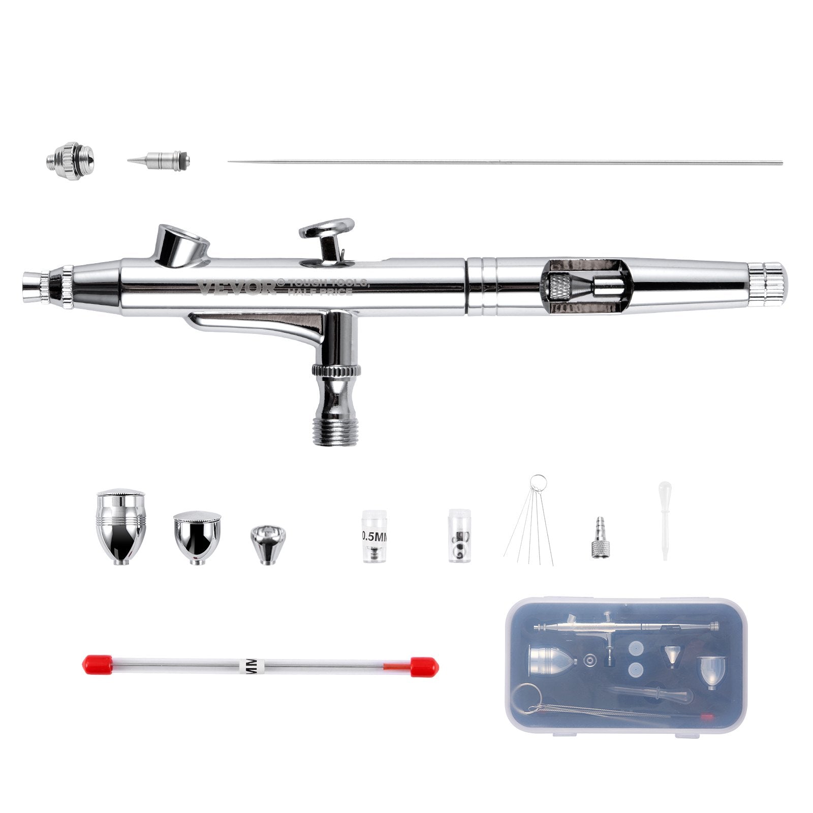 VEVOR Airbrush Gun, 0.3 mm and 0.5 mm Dual Action Gravity Feed Airbrush, Airbrush Kit with 2/7/12ml Copper Cups and Cleaning Accessories, Air Brush Gun for Painting Models, Cakes, Desserts, Nail Art 
