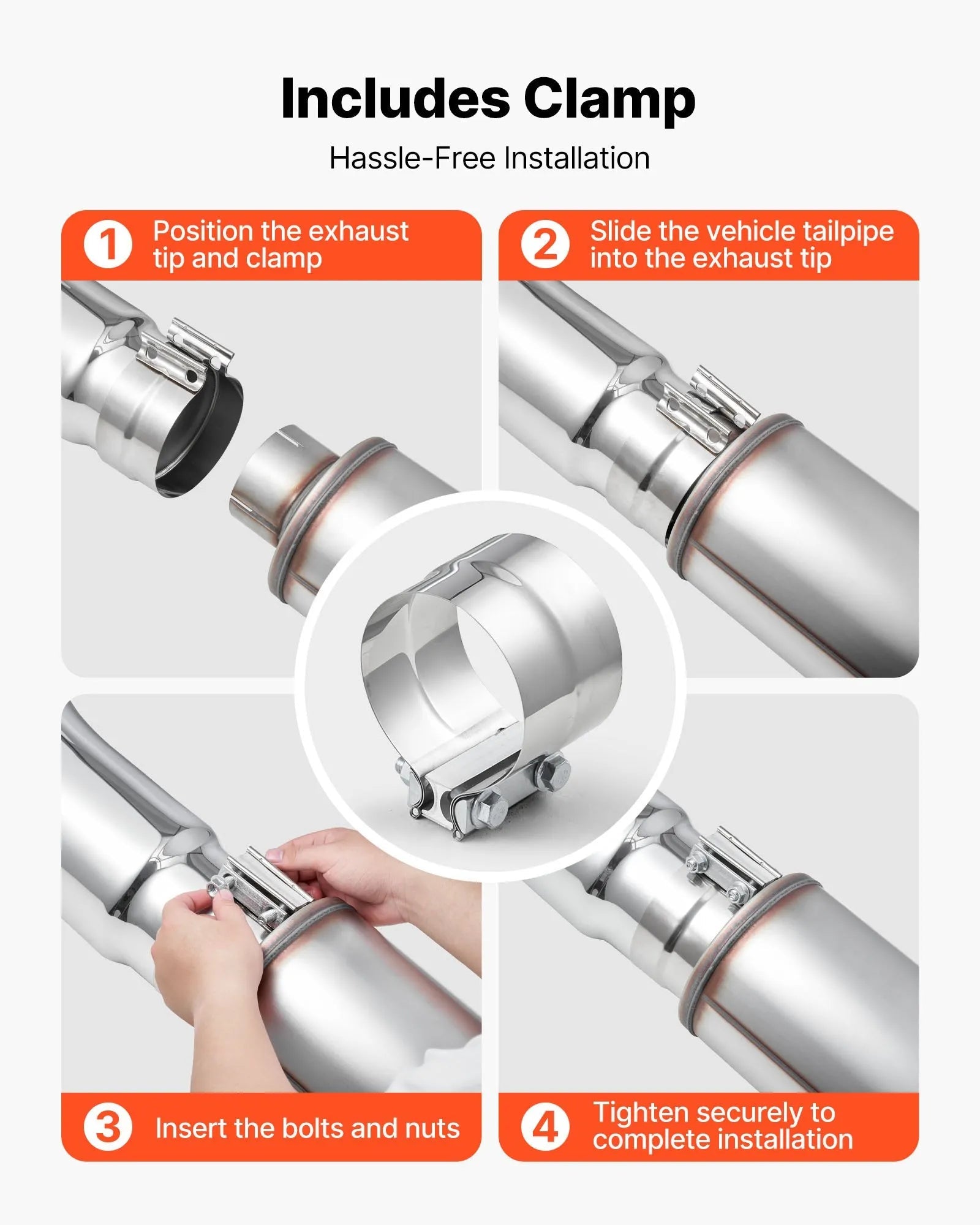 VEVOR Elbow Exhaust Tip, 4 Inch Inlet, 5 Inch Outlet, 23 in Overall Length, Chrome Turn Down Exhaust Tip with Clamp for Truck, Sedan, Sports Car, SUV, Chrome Structure for High Temperature Resistance 