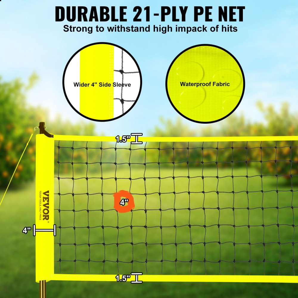 VEVOR Outdoor Portable Volleyball Net System, Adjustable Height Steel Poles, Professional Volleyball Set with PVC Volleyball, Pump, Carrying Bag, Heavy Duty Volleyball Net for Backyard, Beach, Lawn 
