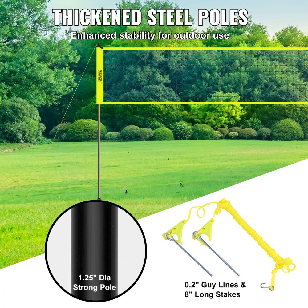 VEVOR Outdoor Portable Volleyball Net System, Adjustable Height Steel Poles, Professional Volleyball Set with PVC Volleyball, Pump, Carrying Bag, Heavy Duty Volleyball Net for Backyard, Beach, Lawn 