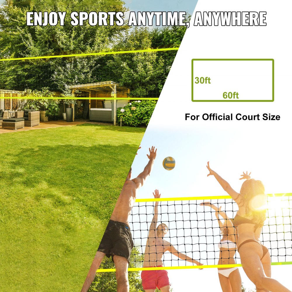 VEVOR Outdoor Portable Volleyball Net System, Adjustable Height Steel Poles, Professional Volleyball Set with PVC Volleyball, Pump, Carrying Bag, Heavy Duty Volleyball Net for Backyard, Beach, Lawn 