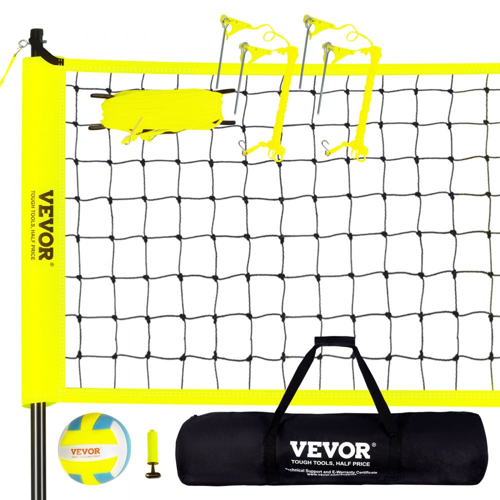 VEVOR Outdoor Portable Volleyball Net System, Adjustable Height Steel Poles, Professional Volleyball Set with PVC Volleyball, Pump, Carrying Bag, Heavy Duty Volleyball Net for Backyard, Beach, Lawn 