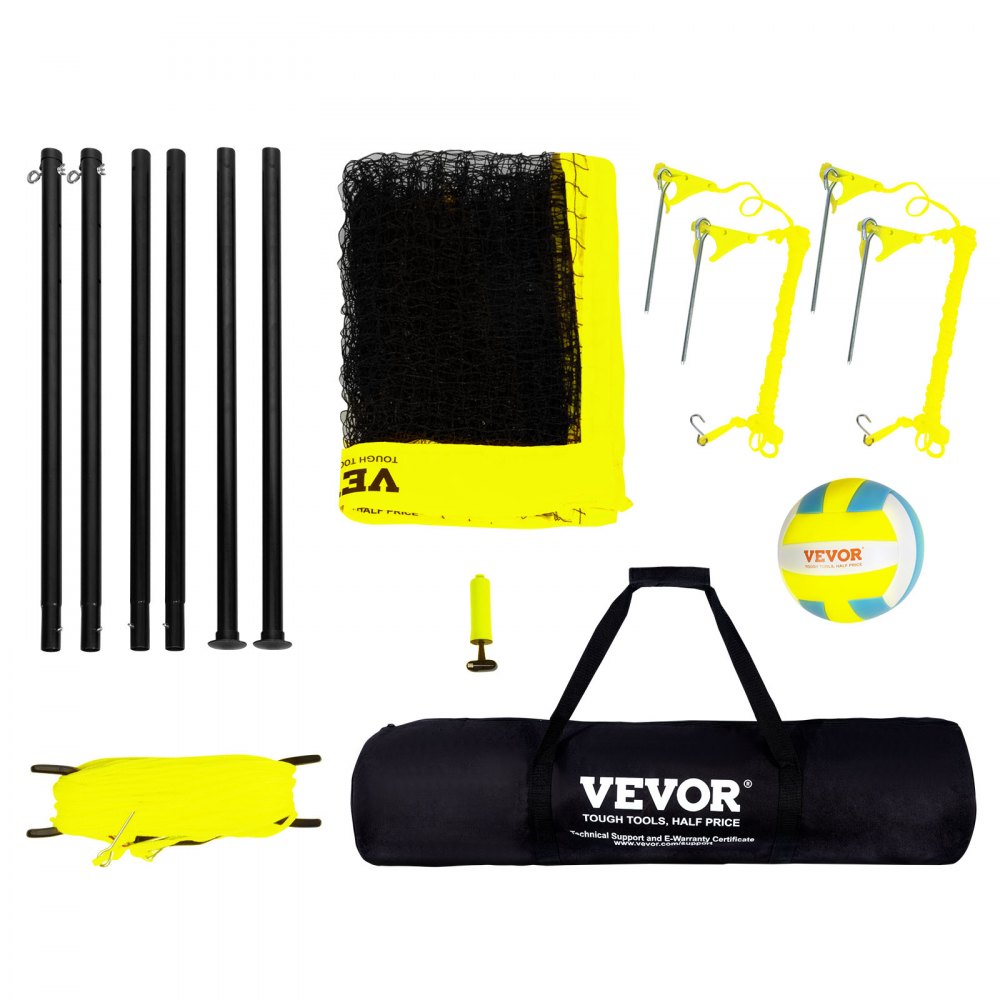 VEVOR Outdoor Portable Volleyball Net System, Adjustable Height Steel Poles, Professional Volleyball Set with PVC Volleyball, Pump, Carrying Bag, Heavy Duty Volleyball Net for Backyard, Beach, Lawn 