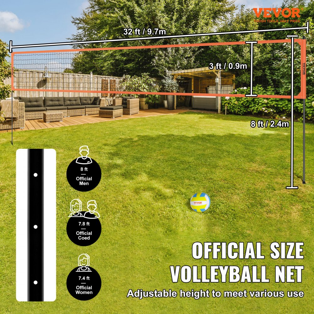 VEVOR Outdoor Portable Volleyball Net System, Adjustable Height Aluminum Poles, Professional Volleyball Set with PVC Volleyball, Pump, Carrying Bag, Heavy Duty Volleyball Net for Backyard, Beach, Lawn 