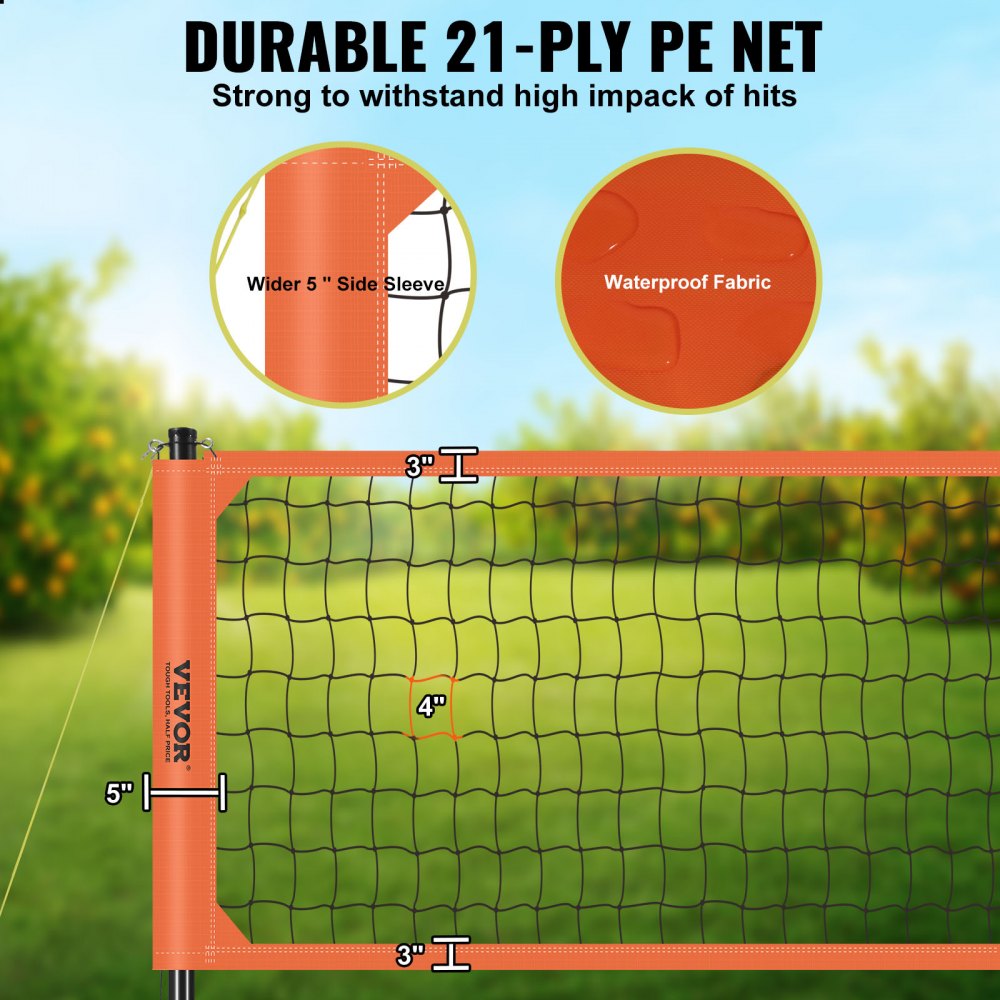 VEVOR Outdoor Portable Volleyball Net System, Adjustable Height Aluminum Poles, Professional Volleyball Set with PVC Volleyball, Pump, Carrying Bag, Heavy Duty Volleyball Net for Backyard, Beach, Lawn 