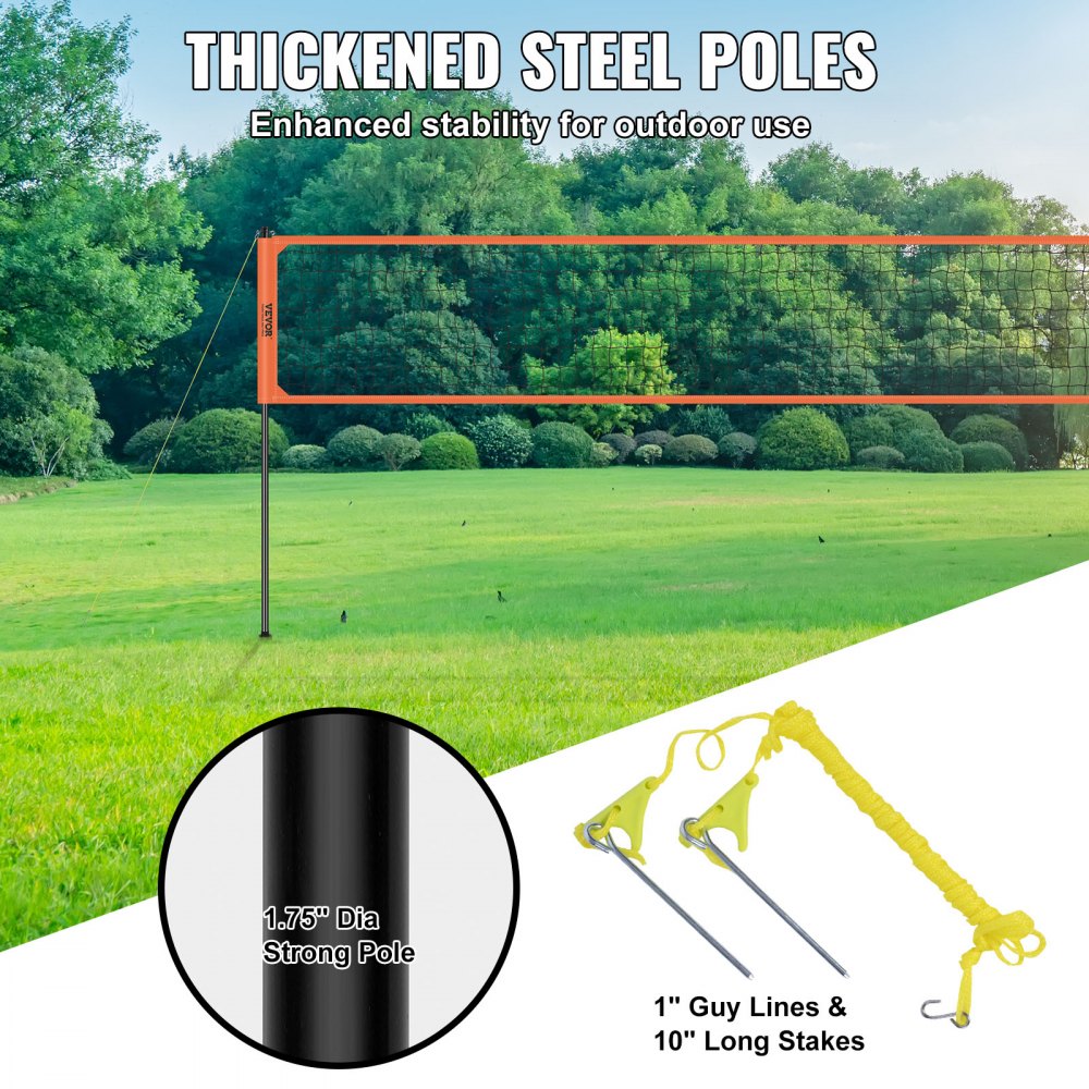 VEVOR Outdoor Portable Volleyball Net System, Adjustable Height Aluminum Poles, Professional Volleyball Set with PVC Volleyball, Pump, Carrying Bag, Heavy Duty Volleyball Net for Backyard, Beach, Lawn 