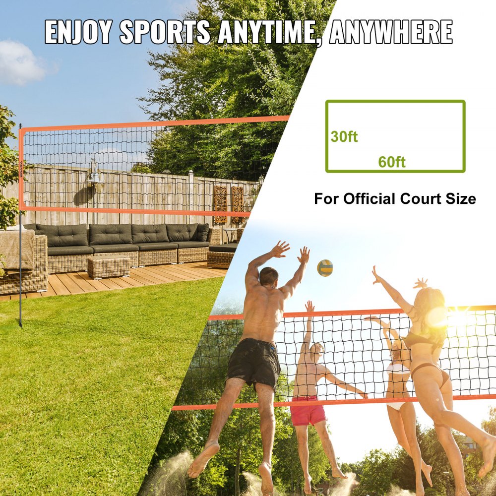 VEVOR Outdoor Portable Volleyball Net System, Adjustable Height Aluminum Poles, Professional Volleyball Set with PVC Volleyball, Pump, Carrying Bag, Heavy Duty Volleyball Net for Backyard, Beach, Lawn 