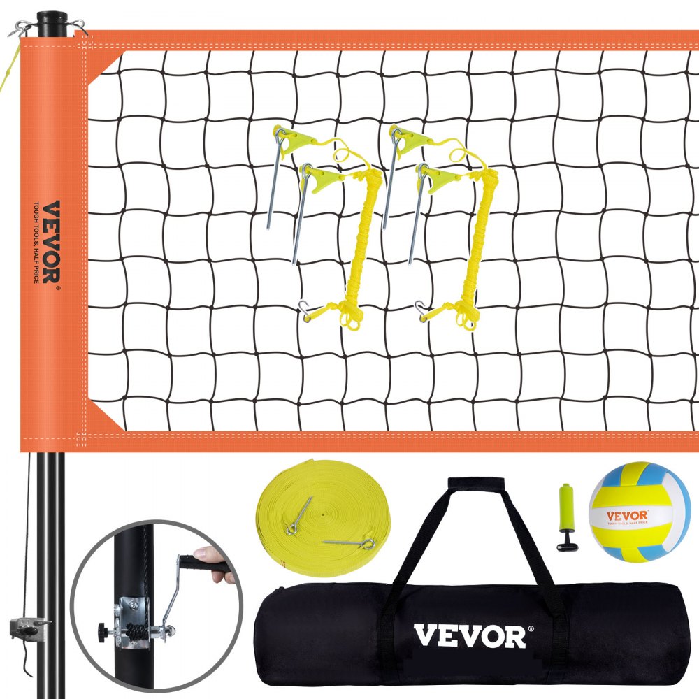 VEVOR Outdoor Portable Volleyball Net System, Adjustable Height Aluminum Poles, Professional Volleyball Set with PVC Volleyball, Pump, Carrying Bag, Heavy Duty Volleyball Net for Backyard, Beach, Lawn 