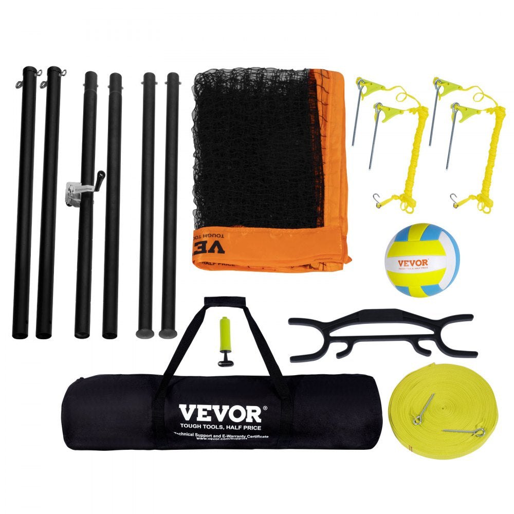 VEVOR Outdoor Portable Volleyball Net System, Adjustable Height Aluminum Poles, Professional Volleyball Set with PVC Volleyball, Pump, Carrying Bag, Heavy Duty Volleyball Net for Backyard, Beach, Lawn 