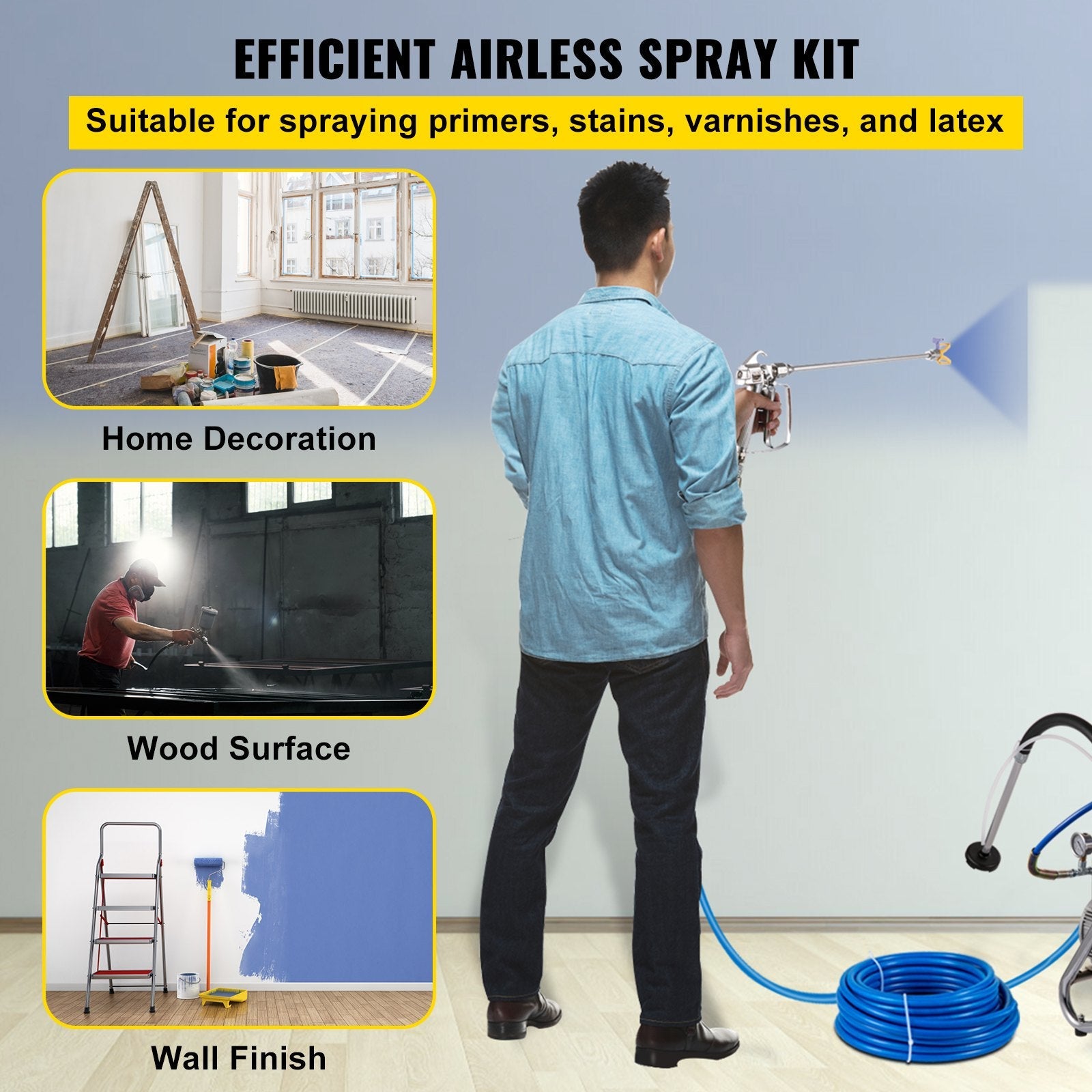 VEVOR Airless Paint Spray Hose Kit 50ft 1/4in Swivel Joint 3600psi with 517 Tip 