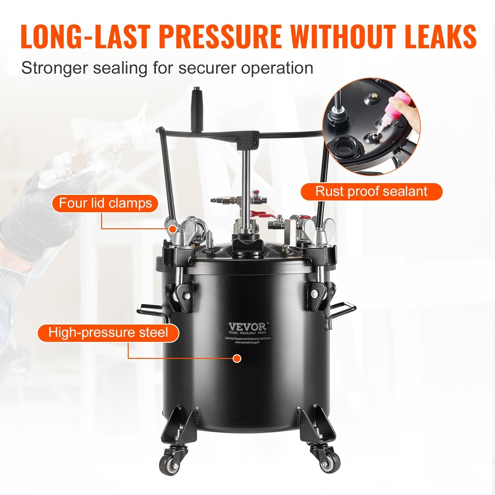 VEVOR Spray Paint Pressure Pot Tank 20L/5gal with Casters Leak Repair Sealant 