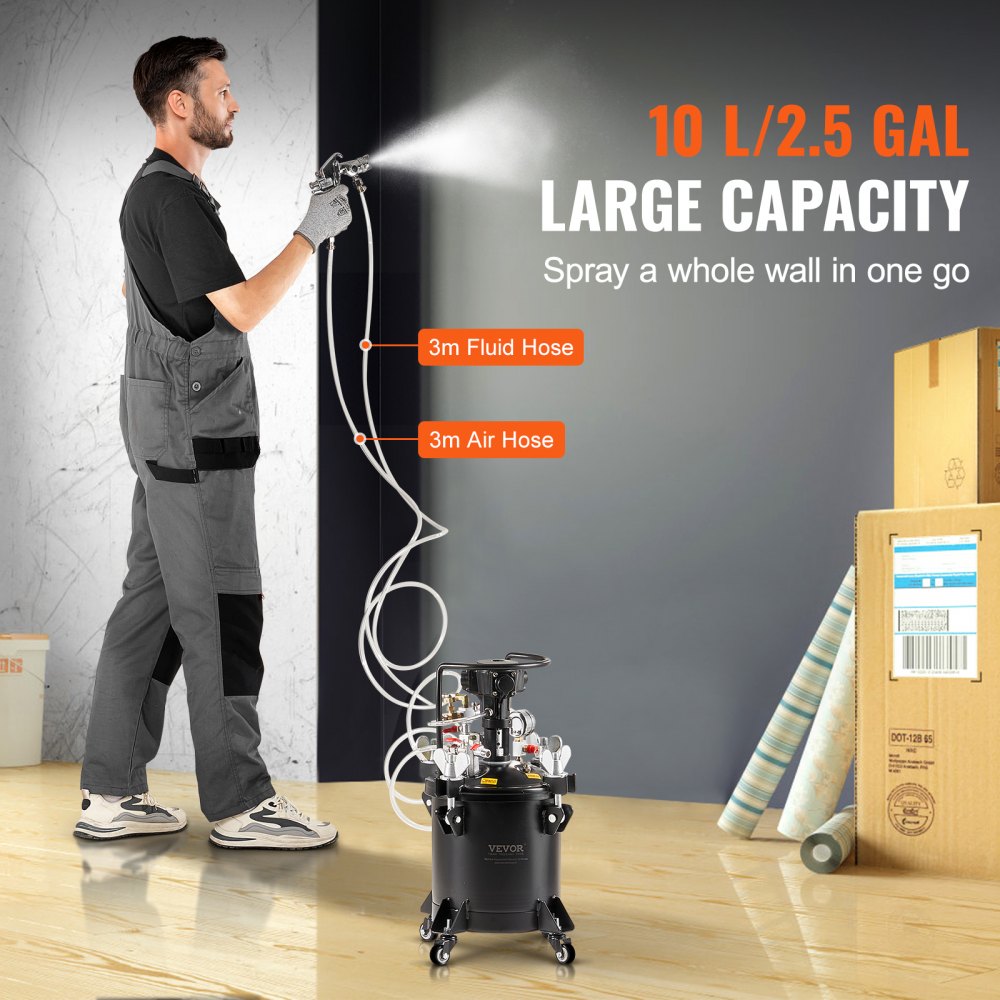 VEVOR Spray Paint Pressure Pot Tank 10 L/2.5 gal Fully Automatic Stirring 70 psi 