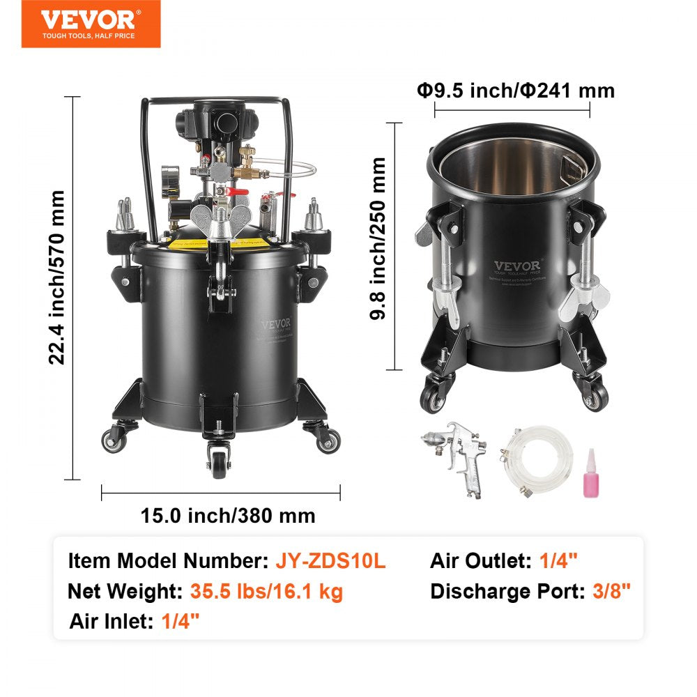 VEVOR Spray Paint Pressure Pot Tank 10 L/2.5 gal Fully Automatic Stirring 70 psi 