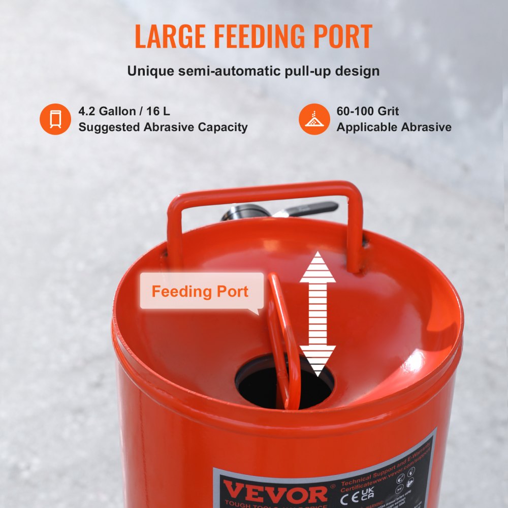 VEVOR 10 Gallon Heavy-Duty Sand Blaster, 60-110 PSI High Pressure Sandblaster, Portable Abrasive Blasting Tank, Air Sand Blasting Kit with 2 Ceramic Nozzles & 7.5ft Hose for Stain, Rust, Paint Removal 