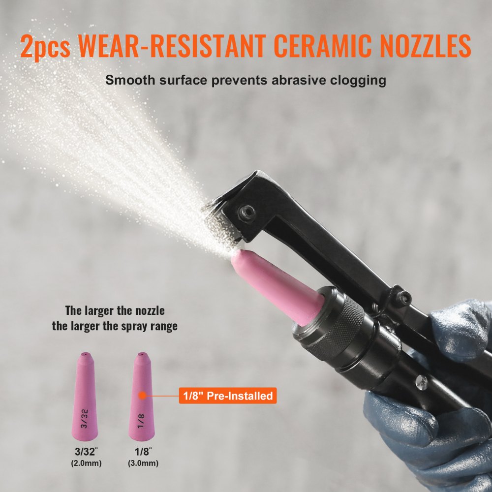 VEVOR 10 Gallon Heavy-Duty Sand Blaster, 60-110 PSI High Pressure Sandblaster, Portable Abrasive Blasting Tank, Air Sand Blasting Kit with 2 Ceramic Nozzles & 7.5ft Hose for Stain, Rust, Paint Removal 