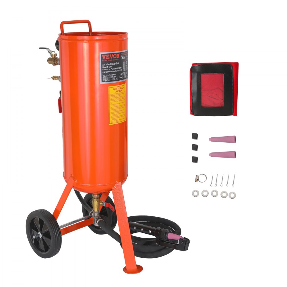 VEVOR 10 Gallon Heavy-Duty Sand Blaster, 60-110 PSI High Pressure Sandblaster, Portable Abrasive Blasting Tank, Air Sand Blasting Kit with 2 Ceramic Nozzles & 7.5ft Hose for Stain, Rust, Paint Removal 