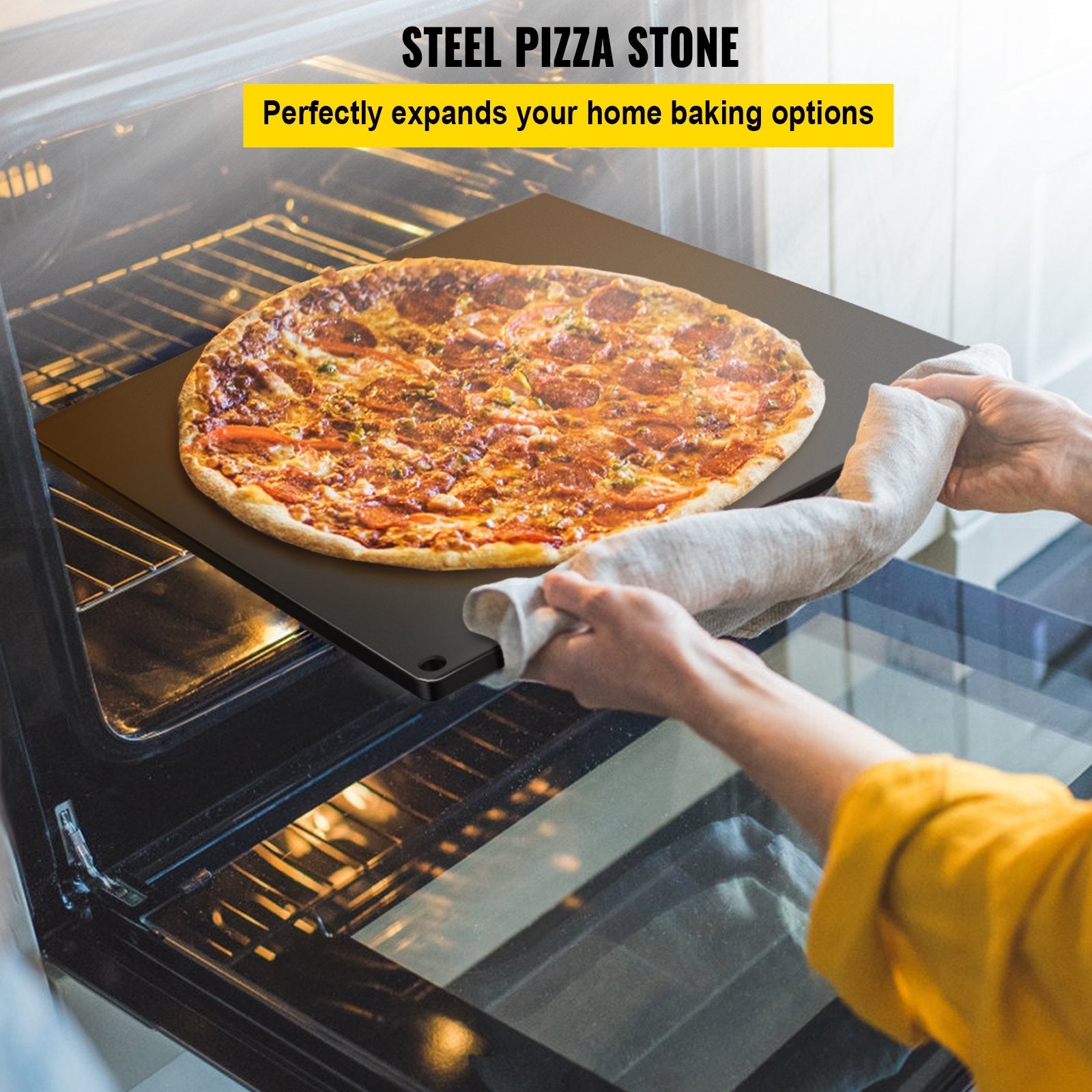 VEVOR Steel Pizza Stone, 16.1" x 14.2" x 0.4, A36 Steel Baking Steel Pizza Stone for Oven and Grill, Large Size Steel Pizza Pan with 20x Higher Conductivity for Pizza and Bread Baking Indoor & Outdoor 