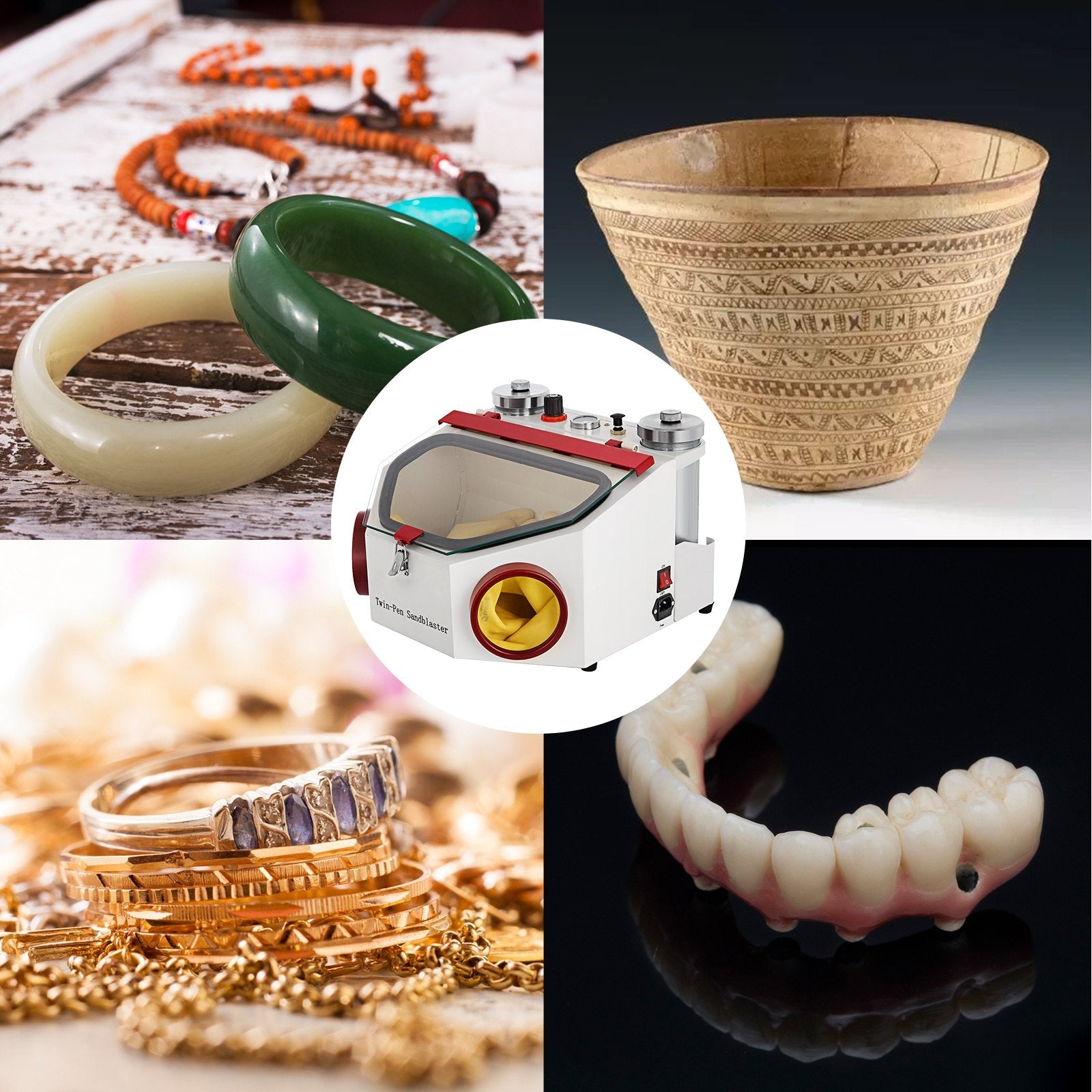 VEVOR Dental Sandblaster 2 Pen + 2 Tanks Dental Lab Sandblaster with LED Light and Large View Window Sandblaster Machine with Foot Pedal Control 