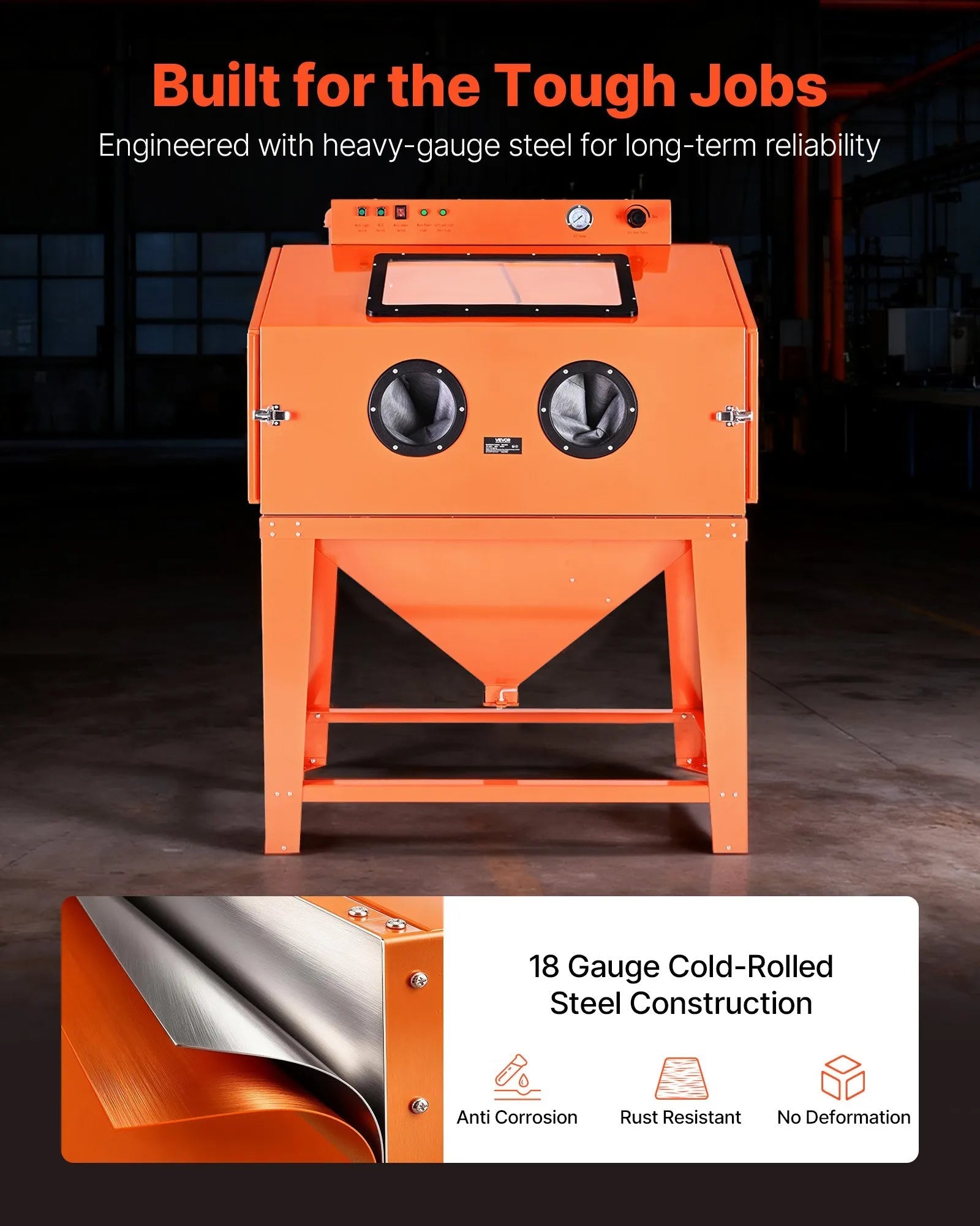 VEVOR 115 Gallon Sandblasting Cabinet, Heavy Duty Steel Sand Blasting Cabinet with 31-Gallon Media Hopper, Dual Blasting Guns & 1.6HP Dust Collector for Oversized Parts Surface Finishing, Rust Removal 