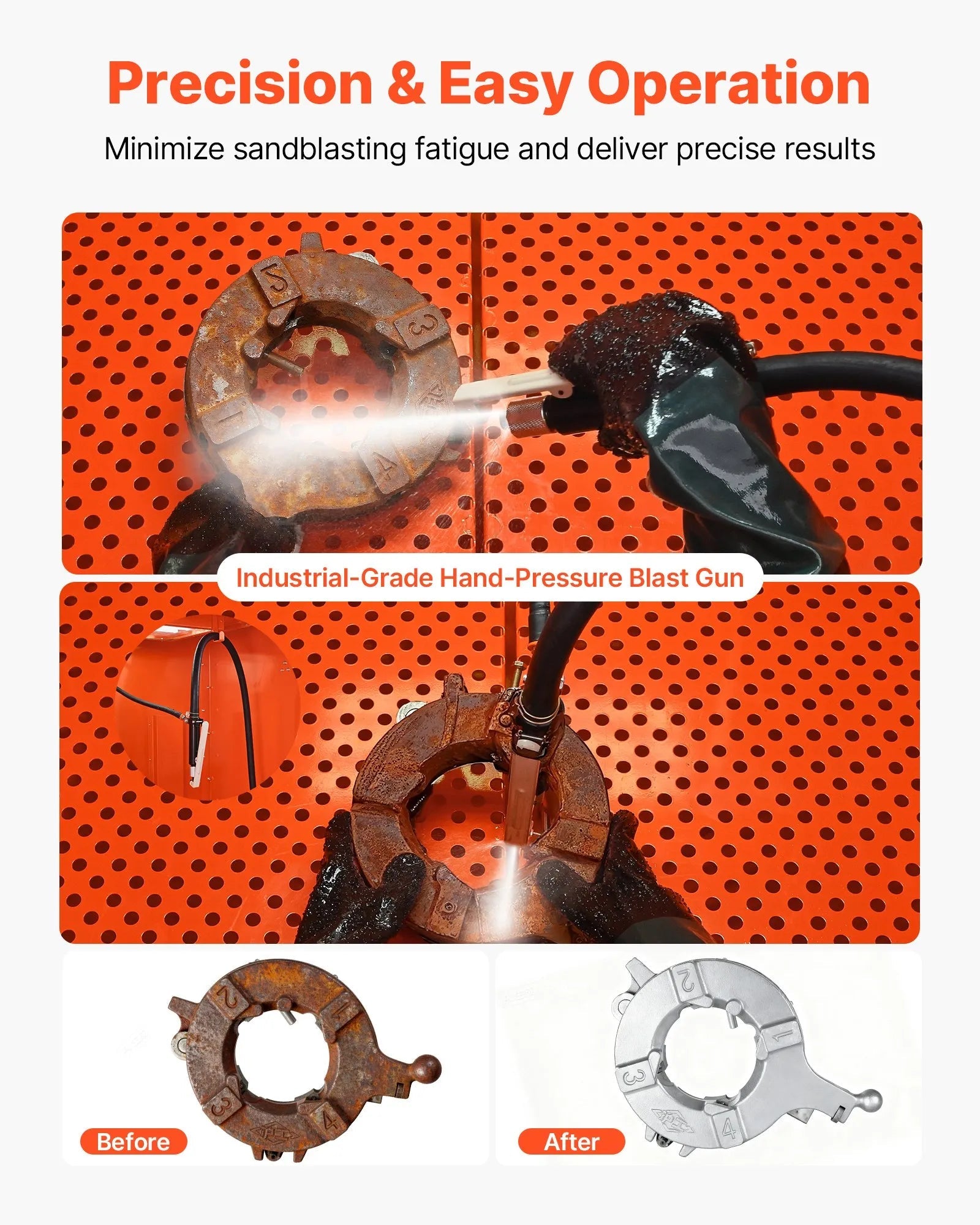 VEVOR 245 Gallon Sandblasting Cabinet with Pressurized Tank, Heavy Duty Steel Sand Blasting Cabinet on Wheels - with 32 Gallon Media Hopper & 1.6HP Dust Collector for Oversized Parts Surface Finishing 