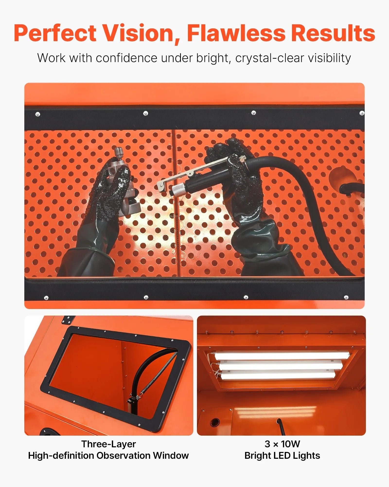 VEVOR 245 Gallon Sandblasting Cabinet with Pressurized Tank, Heavy Duty Steel Sand Blasting Cabinet on Wheels - with 32 Gallon Media Hopper & 1.6HP Dust Collector for Oversized Parts Surface Finishing 