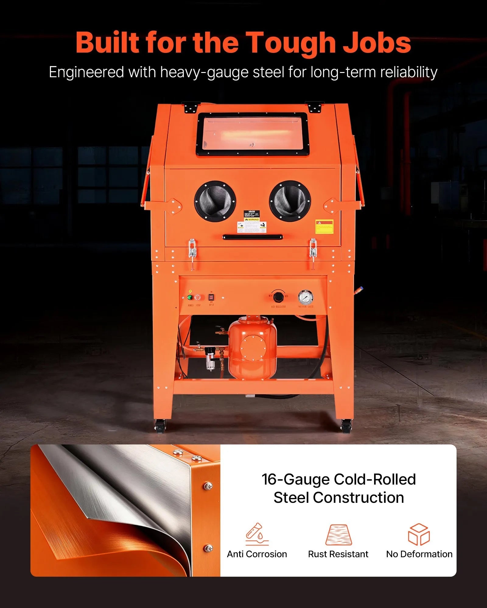 VEVOR 245 Gallon Sandblasting Cabinet with Pressurized Tank, Heavy Duty Steel Sand Blasting Cabinet on Wheels - with 32 Gallon Media Hopper & 1.6HP Dust Collector for Oversized Parts Surface Finishing 