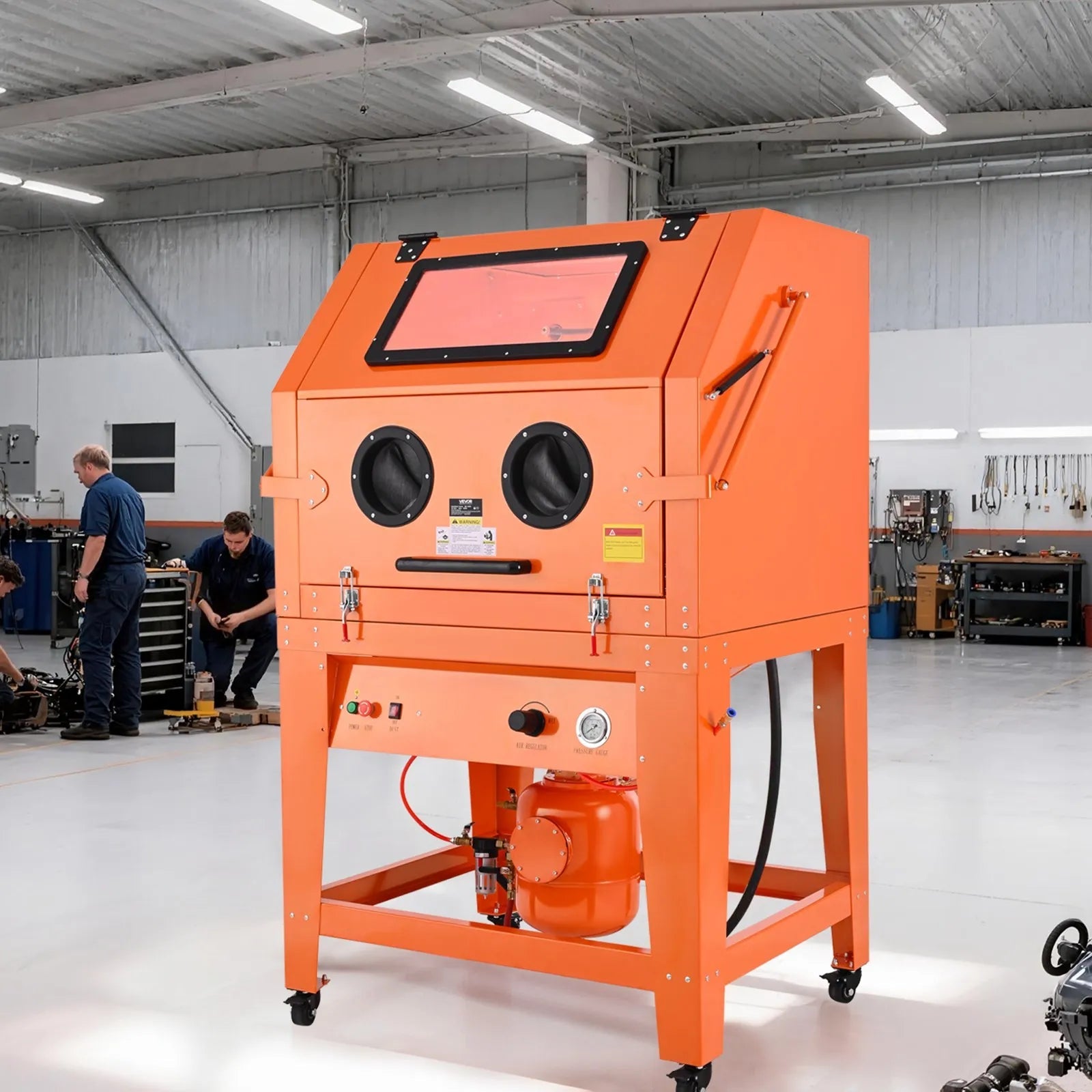 VEVOR 245 Gallon Sandblasting Cabinet with Pressurized Tank, Heavy Duty Steel Sand Blasting Cabinet on Wheels - with 32 Gallon Media Hopper & 1.6HP Dust Collector for Oversized Parts Surface Finishing 