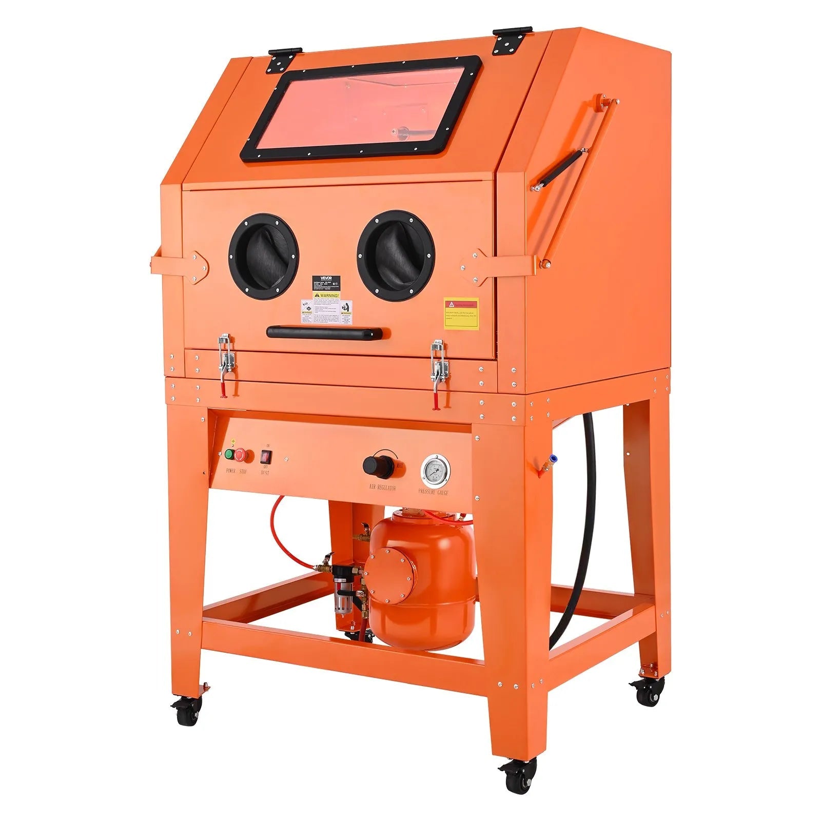 VEVOR 245 Gallon Sandblasting Cabinet with Pressurized Tank, Heavy Duty Steel Sand Blasting Cabinet on Wheels - with 32 Gallon Media Hopper & 1.6HP Dust Collector for Oversized Parts Surface Finishing 