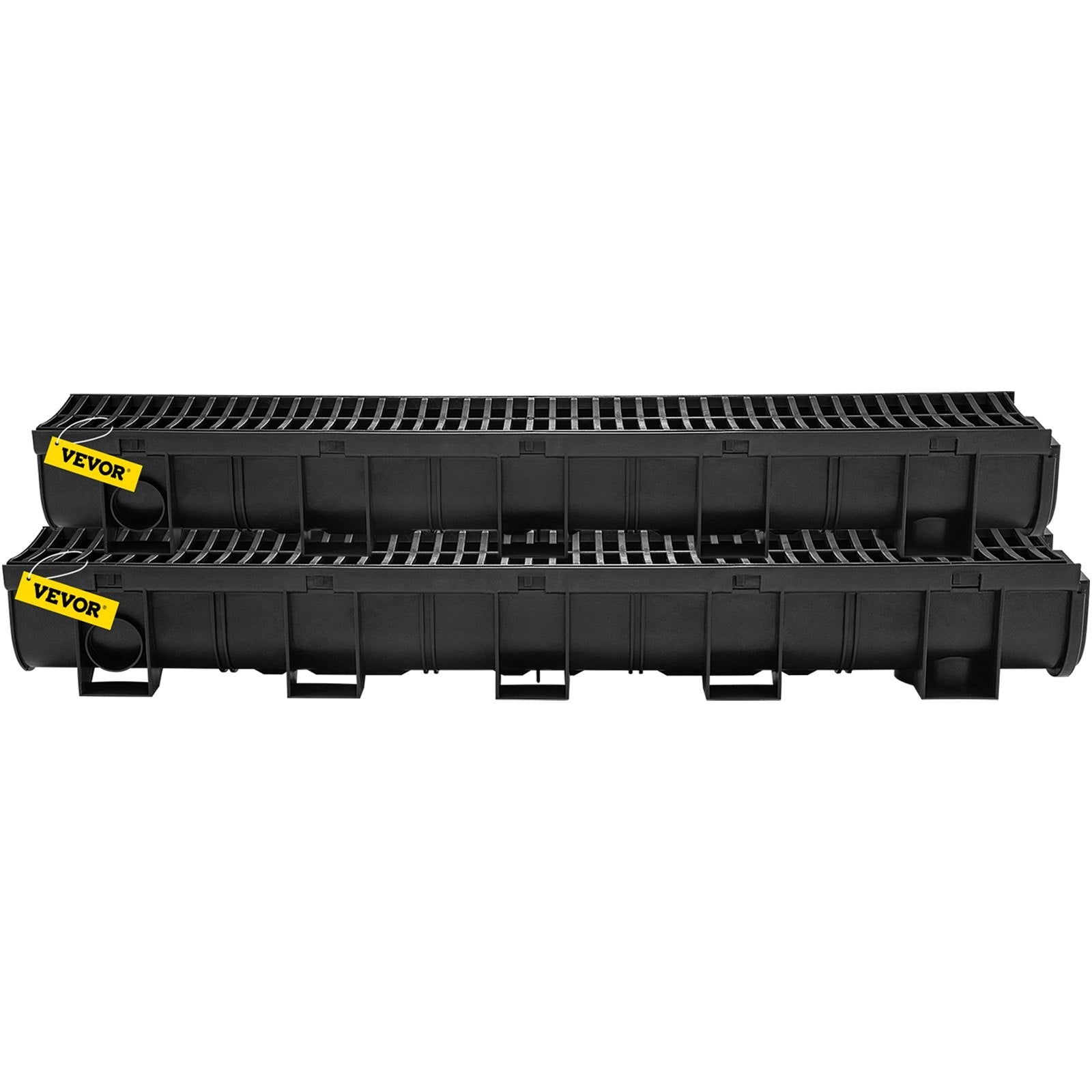 VEVOR Trench Drain System,5.8x5.2x39.4-Inch HDPE Drainage Trench,Channel Drain with Plastic Grate,Black Plastic Garage Floor Drain,3x39 Trench Drain Grate,with 3 End Caps, for Garden, Driveway-3 Pack 