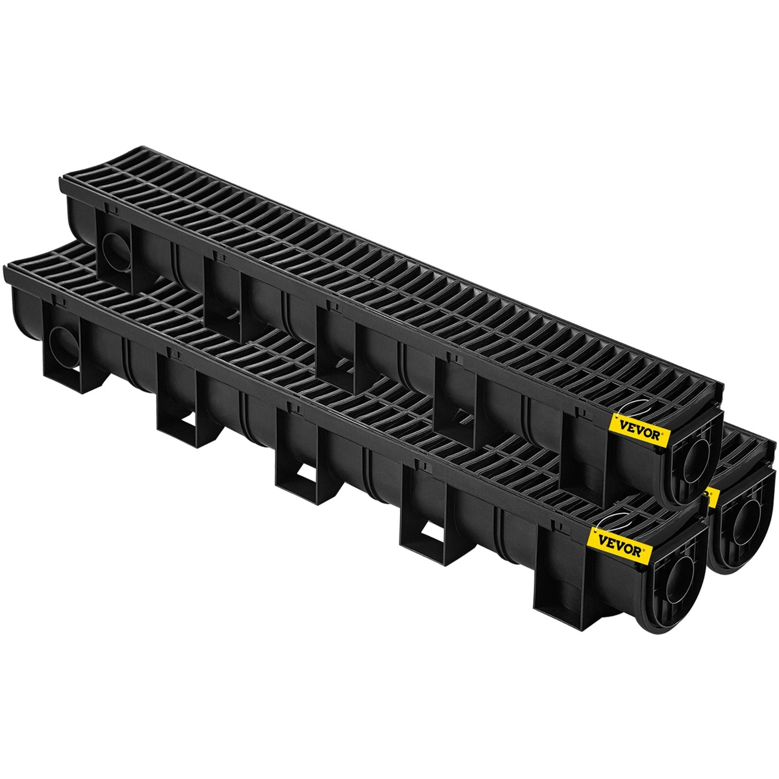 VEVOR Trench Drain System,5.8x5.2x39.4-Inch HDPE Drainage Trench,Channel Drain with Plastic Grate,Black Plastic Garage Floor Drain,3x39 Trench Drain Grate,with 3 End Caps, for Garden, Driveway-3 Pack 