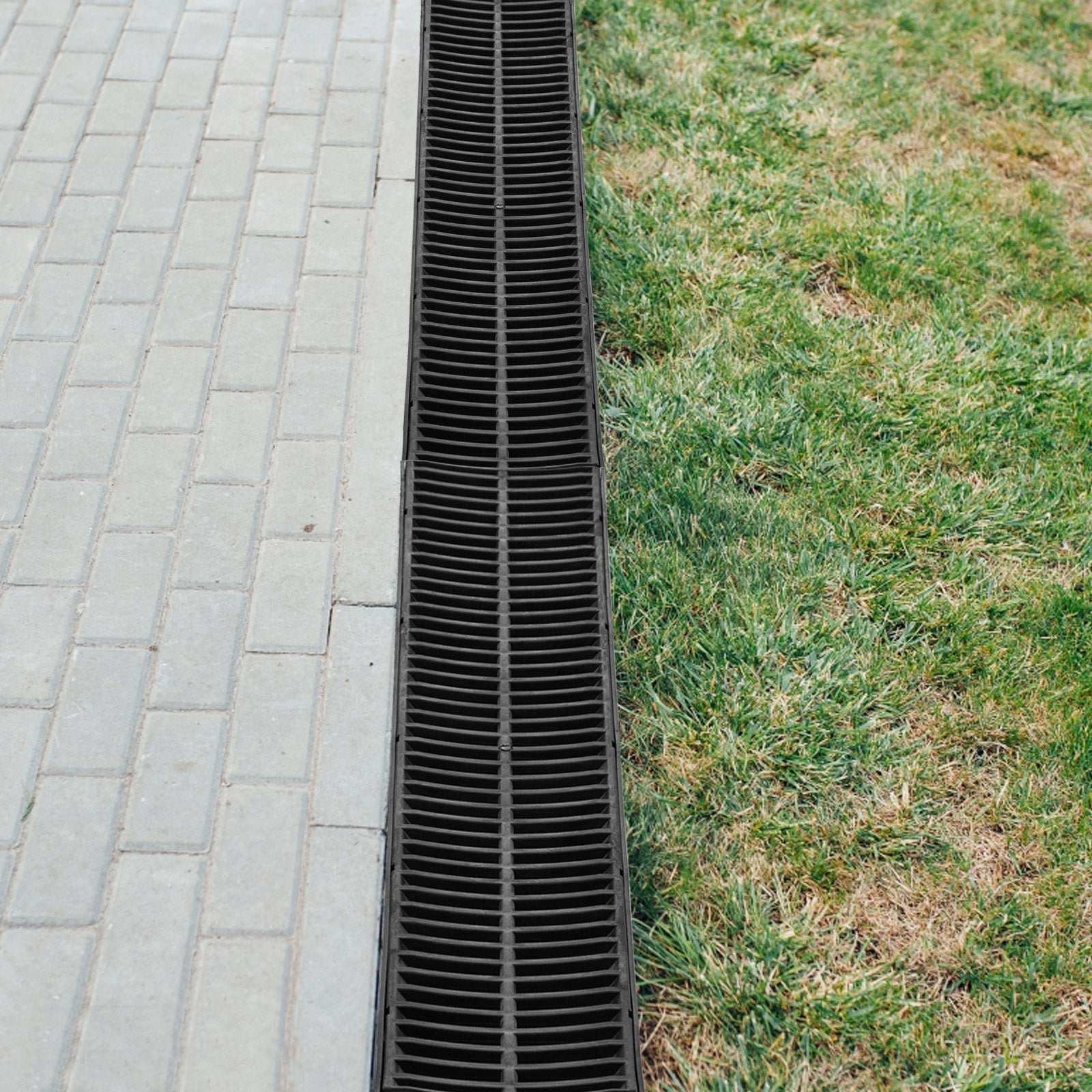 VEVOR Trench Drain System, Channel Drain with Plastic Grate, 5.8x5.2-Inch HDPE Drainage Trench, Black Plastic Garage Floor Drain, 6x39" Trench Drain Grate, With 6 End Caps, For Garden, Driveway-6 Pack 