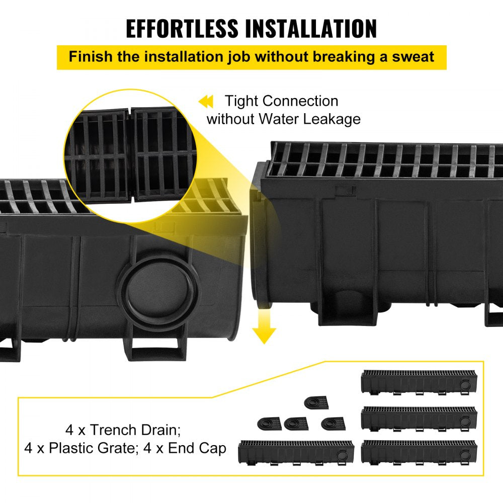 VEVOR Drainage Trench Driveway Channel Drain Kit Plastic Grate-5.8"x7.5"-4 Pack 