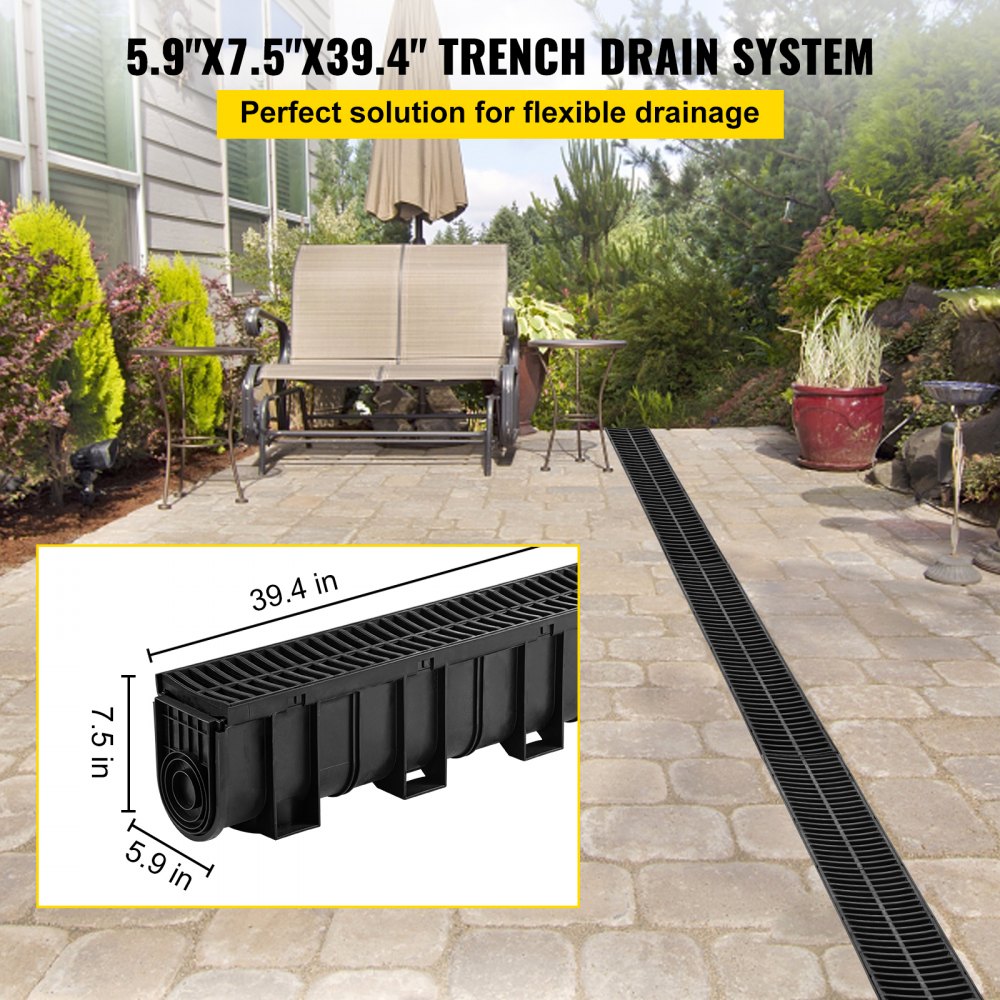 VEVOR Drainage Trench Driveway Channel Drain Kit Plastic Grate-5.8"x7.5"-5 Pack 