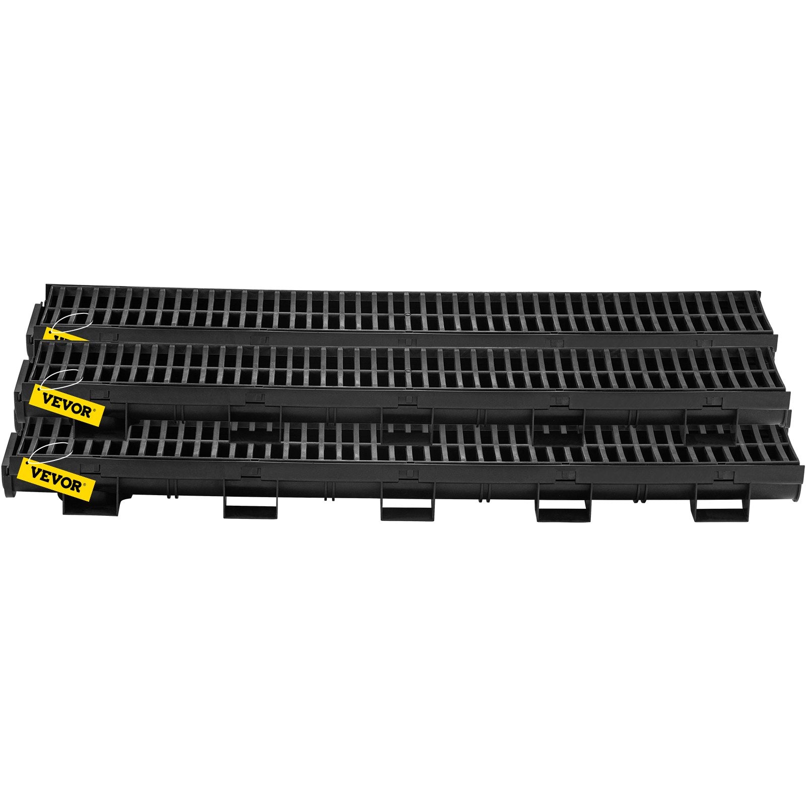 VEVOR Trench Drain System, Channel Drain with Plastic Grate, 5.8x3.1-Inch HDPE Drainage Trench, Black Plastic Garage Floor Drain, 5x39" Trench Drain Grate, With 5 End Caps, For Garden, Driveway-5 Pack 
